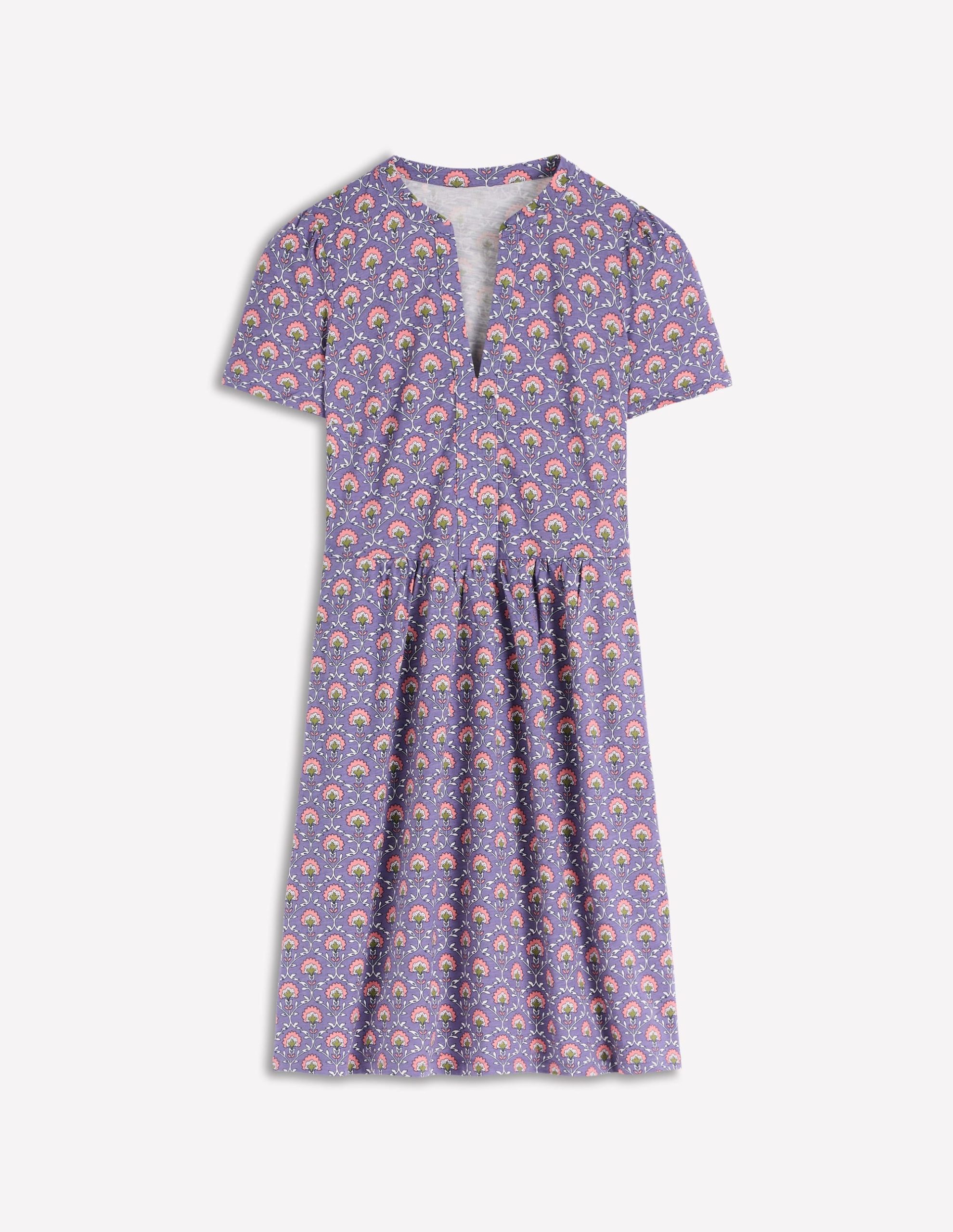 Naomi Short Sleeve Dress-Purple Thistle. Flower Lattice - Image 5