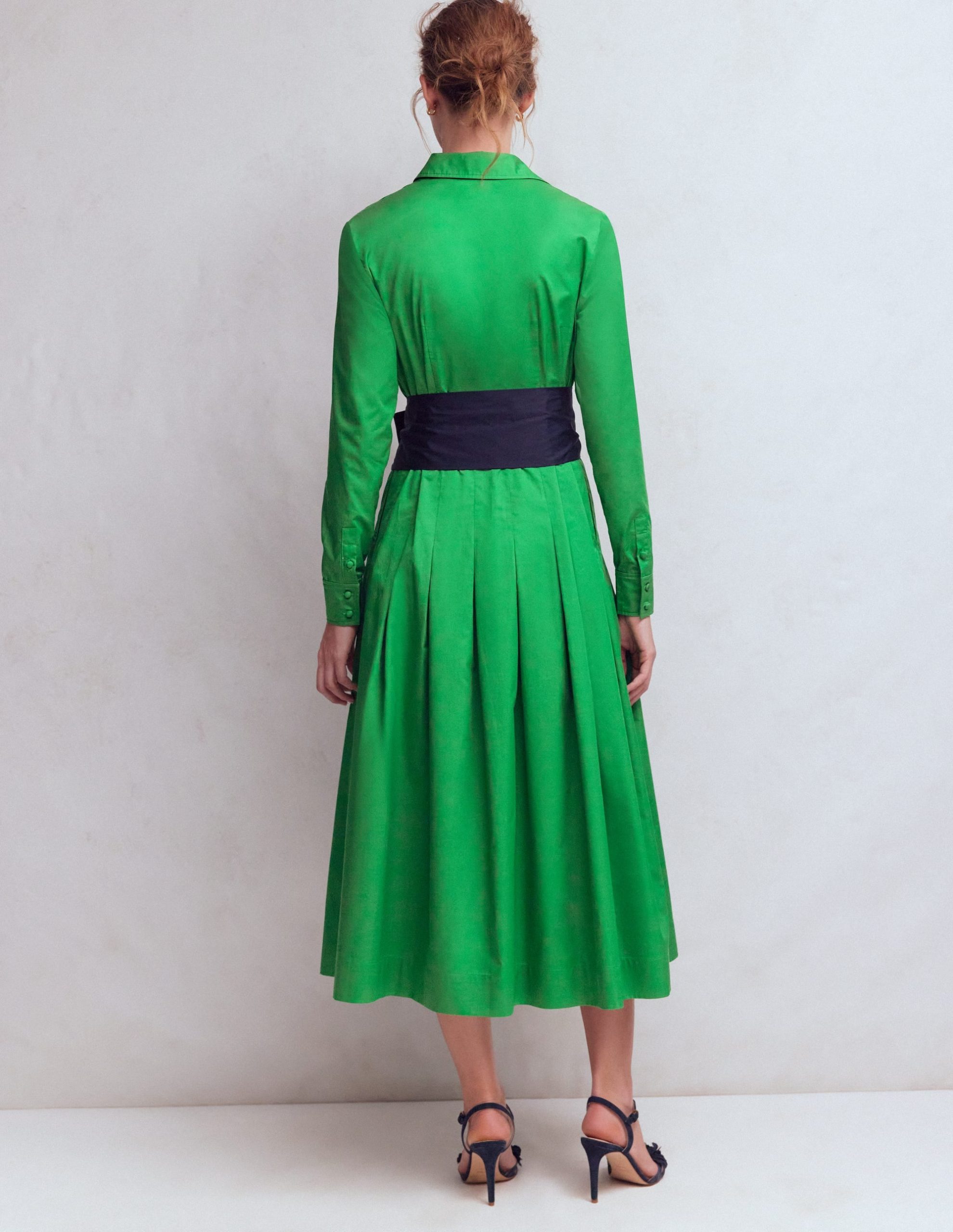 Maxi Pleated Bow Dress-Green Navy - Image 3