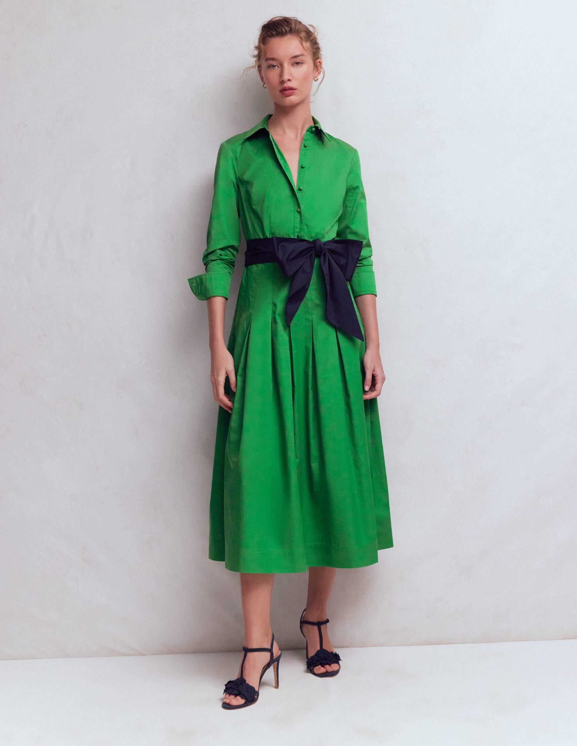 Maxi Pleated Bow Dress-Green Navy - Image 4