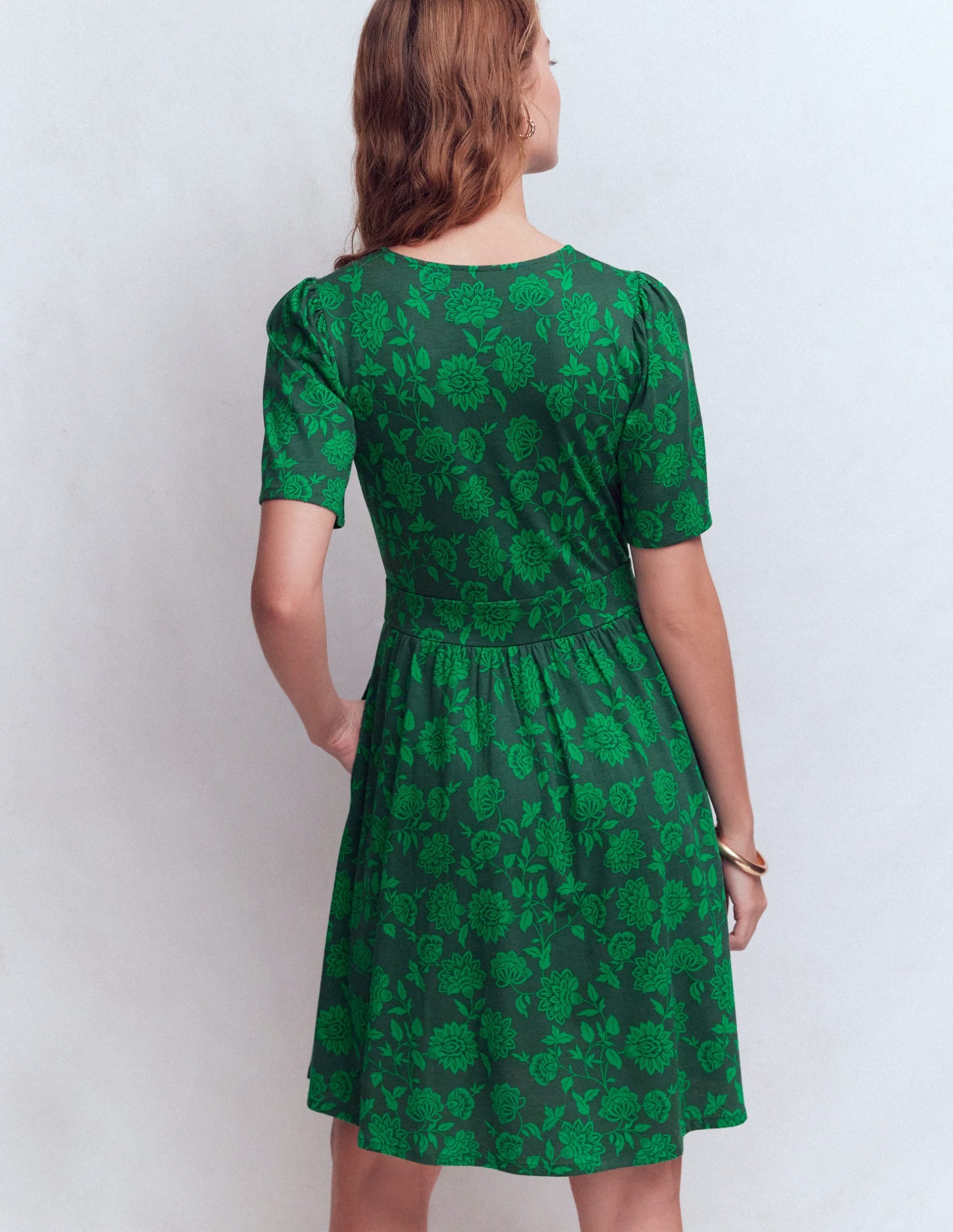 Louisa Short Jersey Dress-Midnight Teal. Floral Frenzy - Image 3