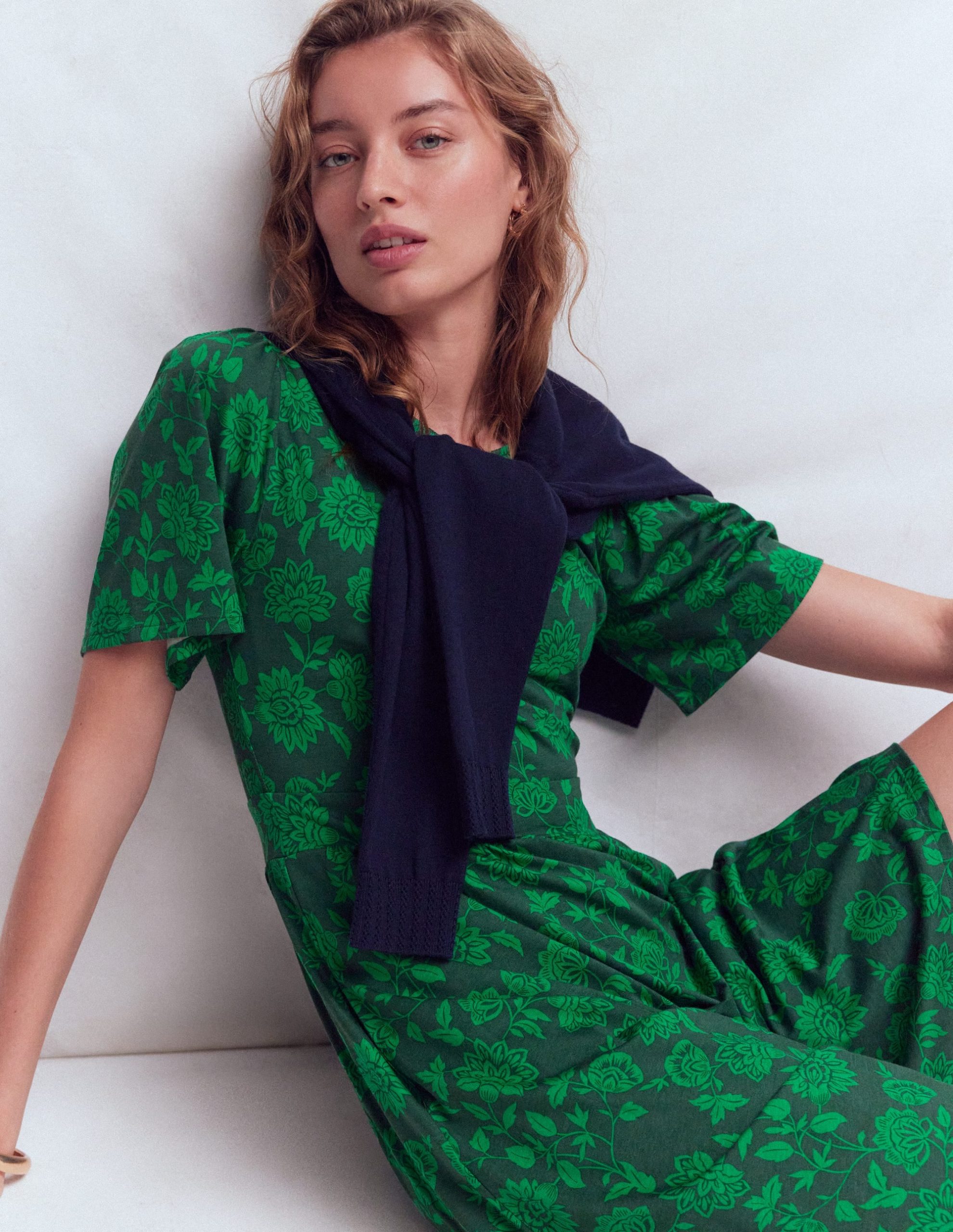 Louisa Short Jersey Dress-Midnight Teal. Floral Frenzy - Image 5