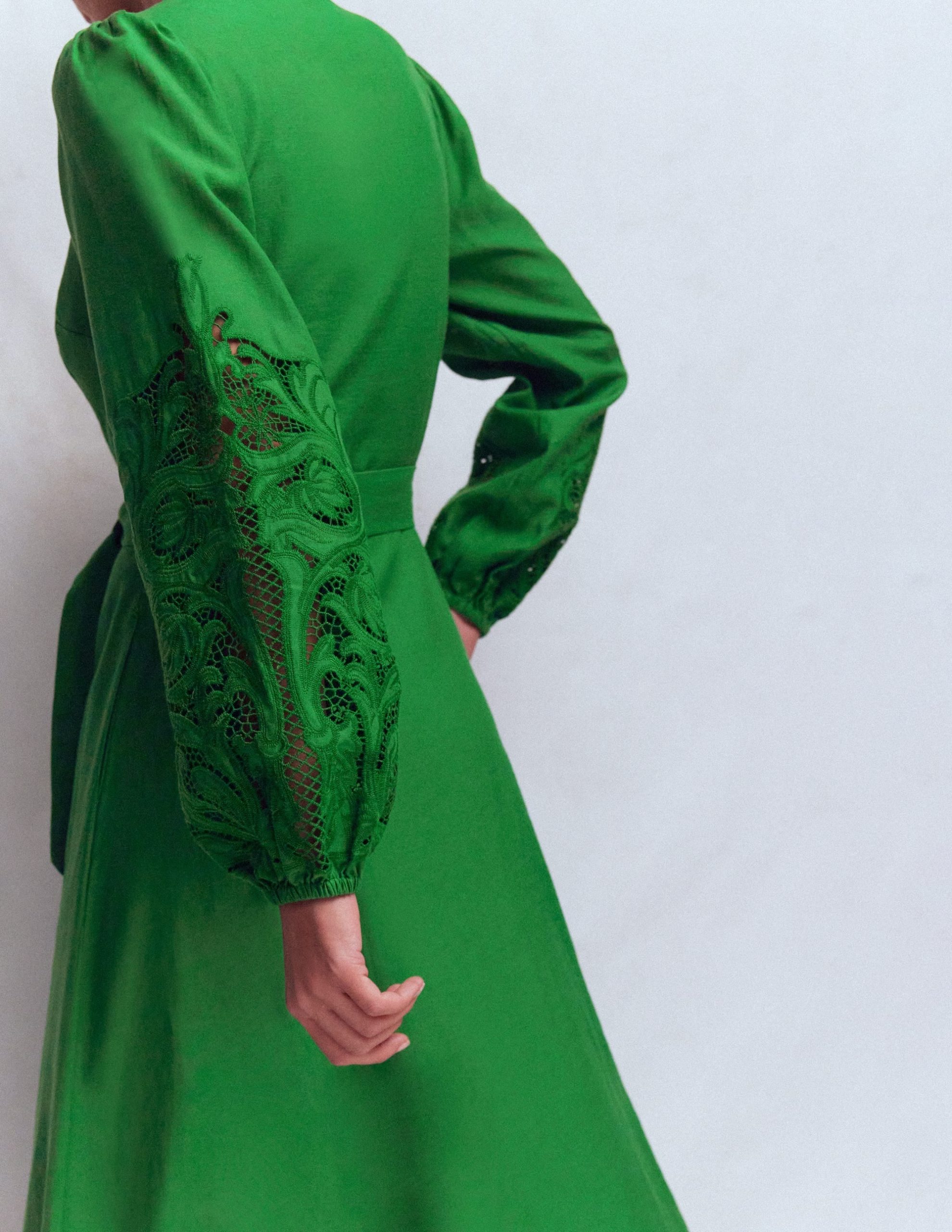 Mae Linen Blend Shirt Dress-Highland Green - Image 2