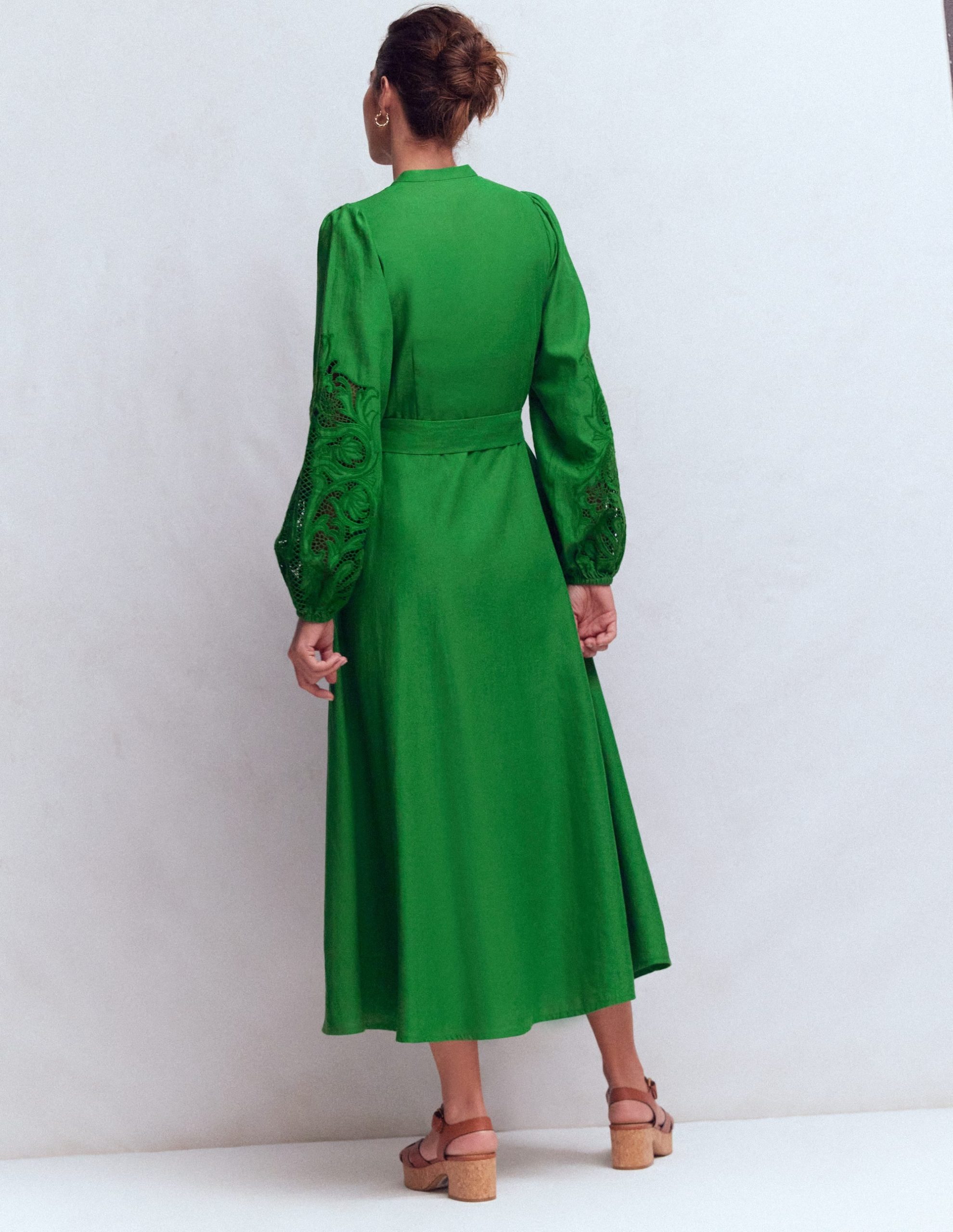 Mae Linen Blend Shirt Dress-Highland Green - Image 3