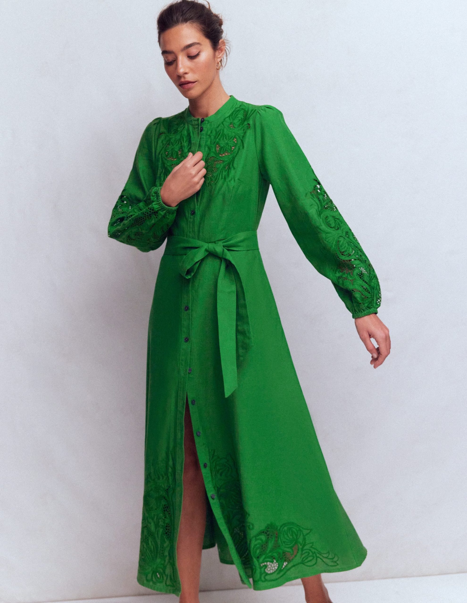 Mae Linen Blend Shirt Dress-Highland Green - Image 4
