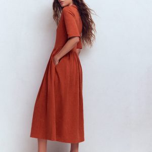 Aria Collared Jersey Dress-Burnt Orange