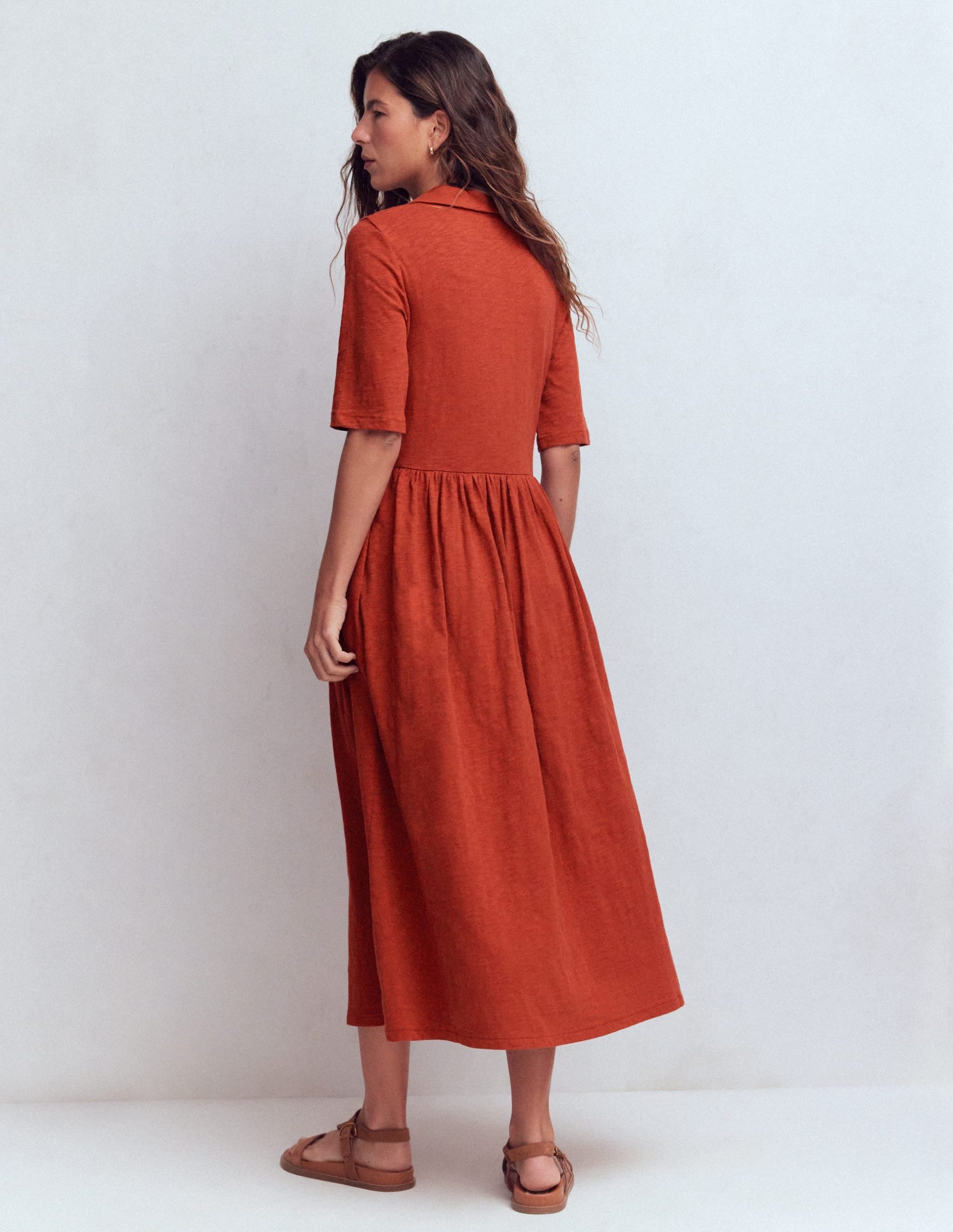 Aria Collared Jersey Dress-Burnt Orange - Image 3