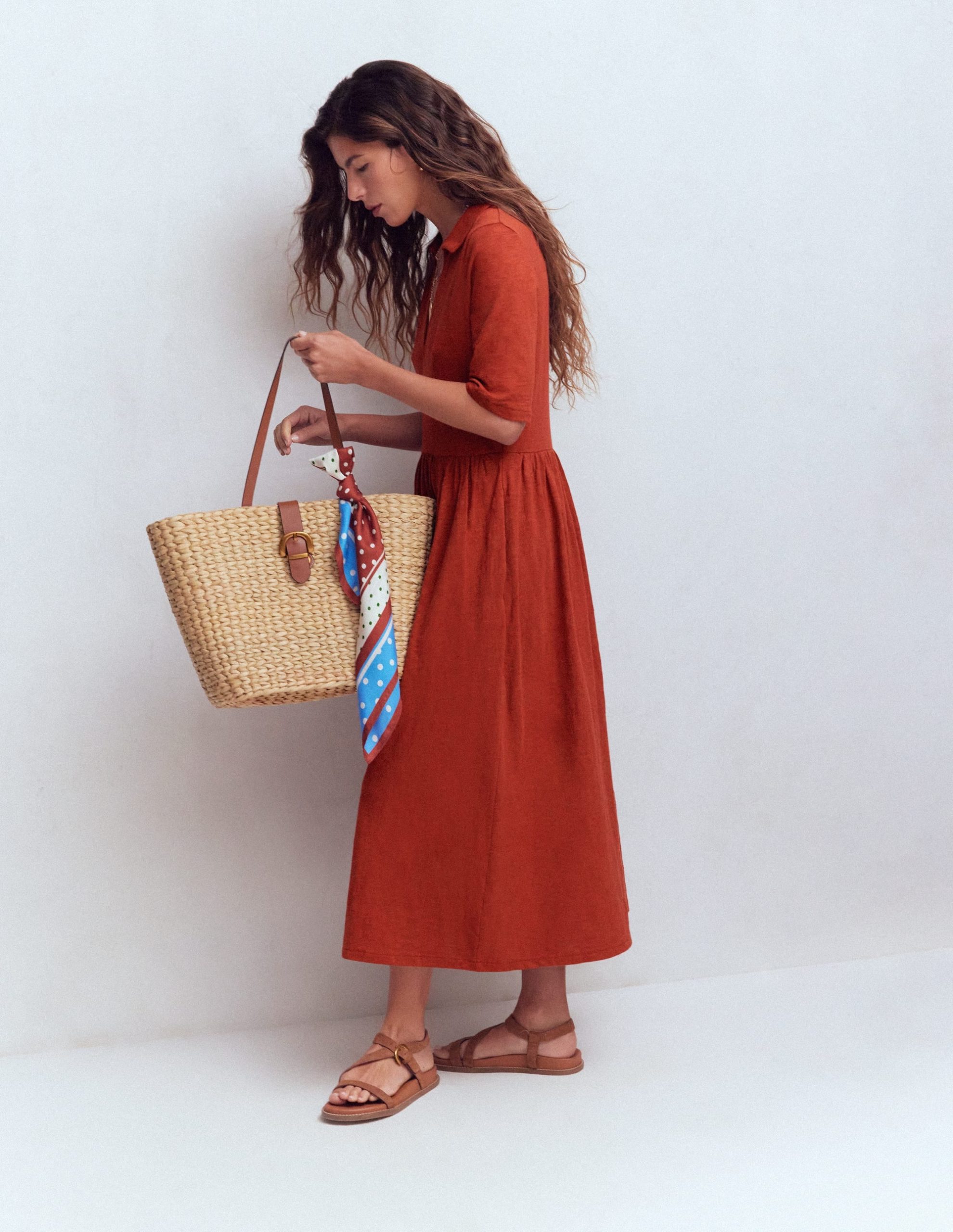 Aria Collared Jersey Dress-Burnt Orange - Image 5