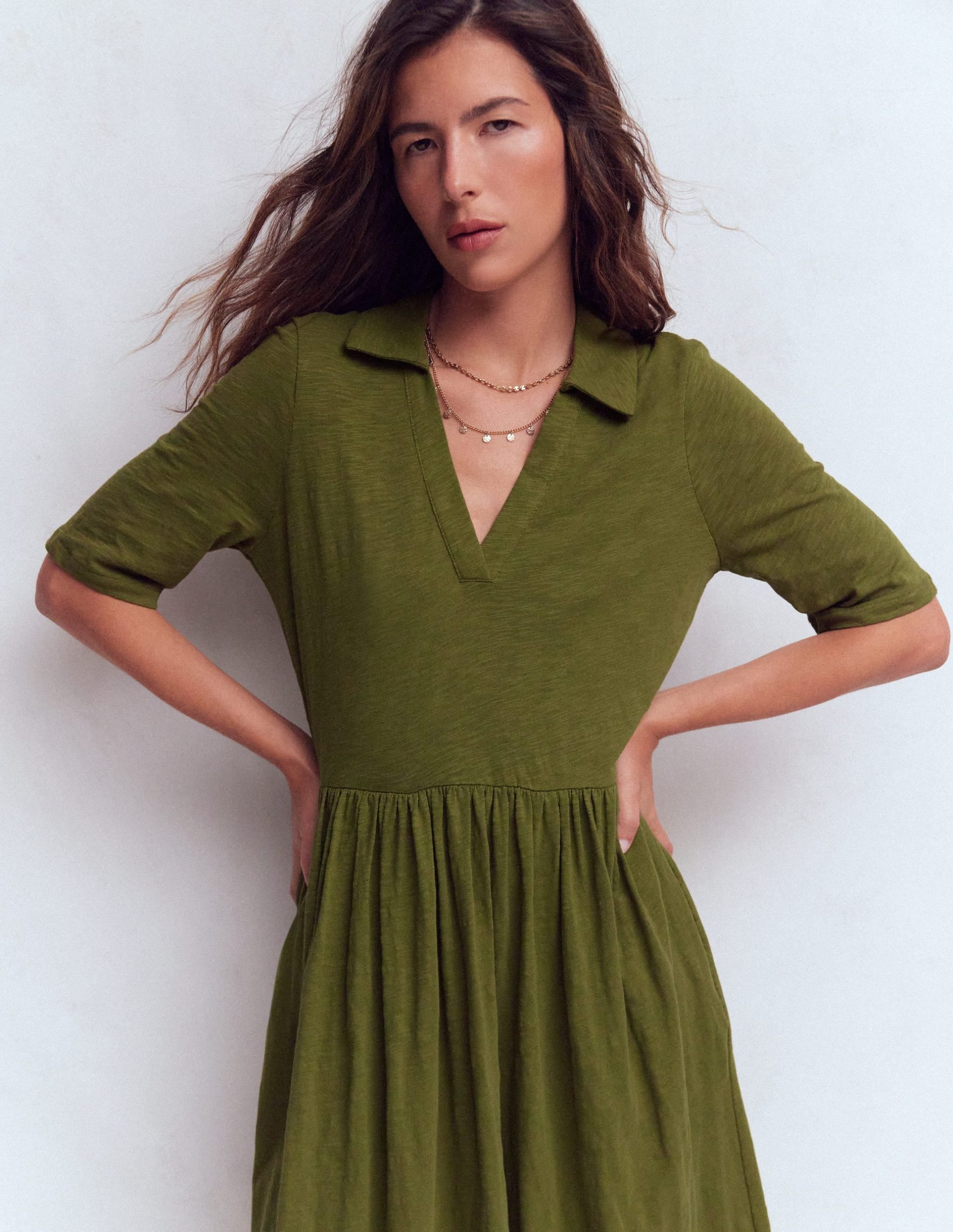 Aria Collared Jersey Dress-Promenade Green - Image 2