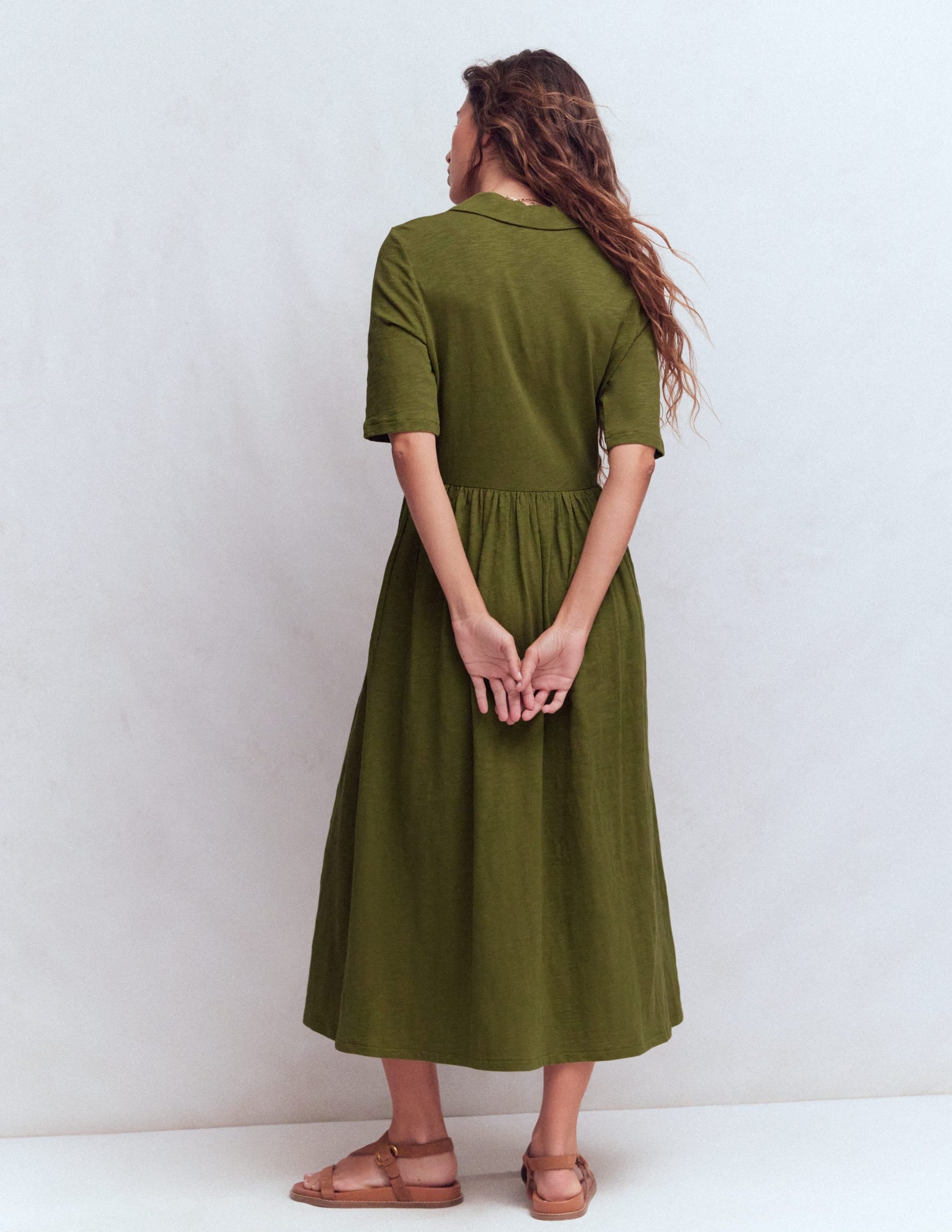 Aria Collared Jersey Dress-Promenade Green - Image 3