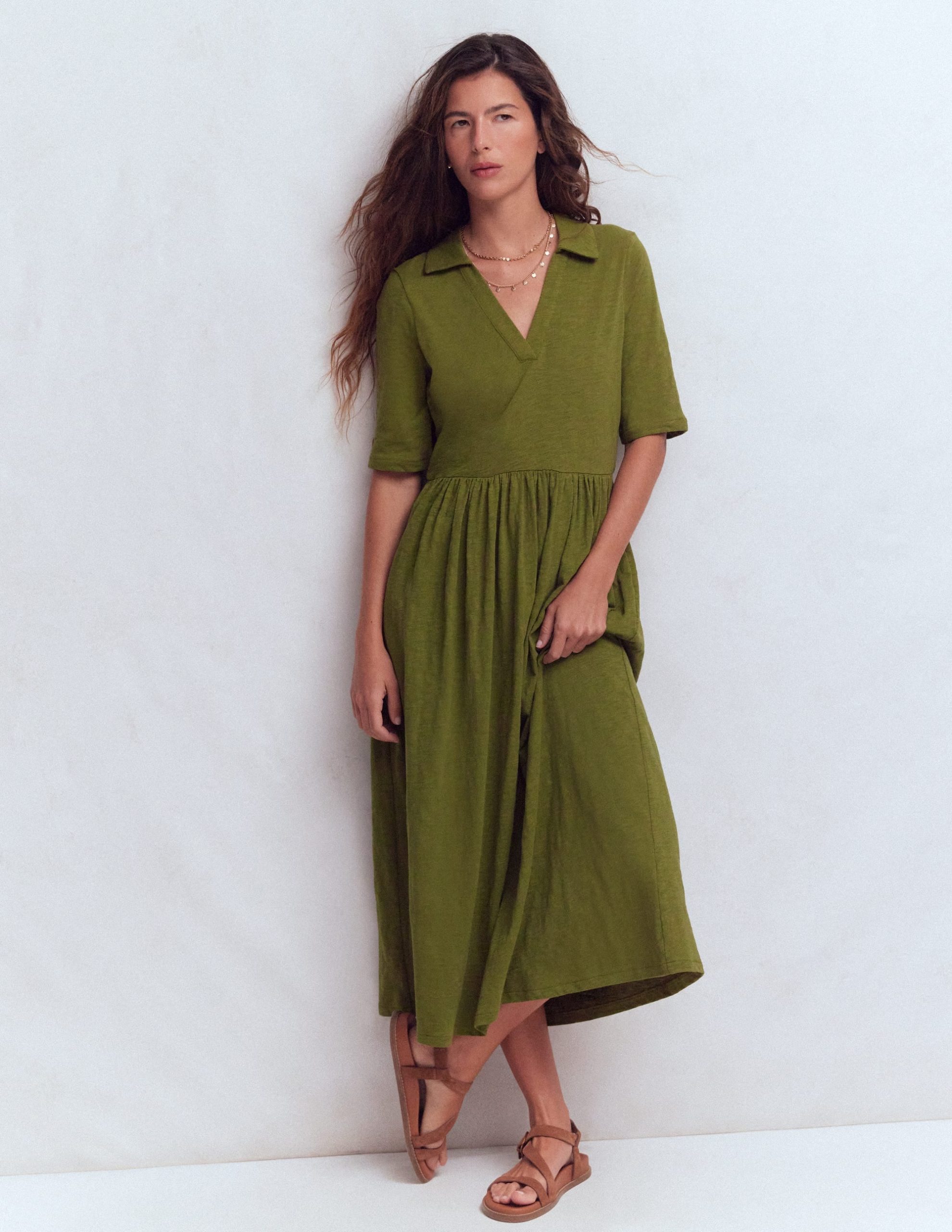 Aria Collared Jersey Dress-Promenade Green - Image 4