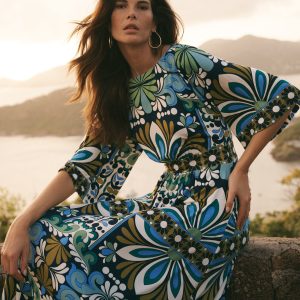 Imelda Kimono Jersey Dress-Navy. Bloom Tapestry