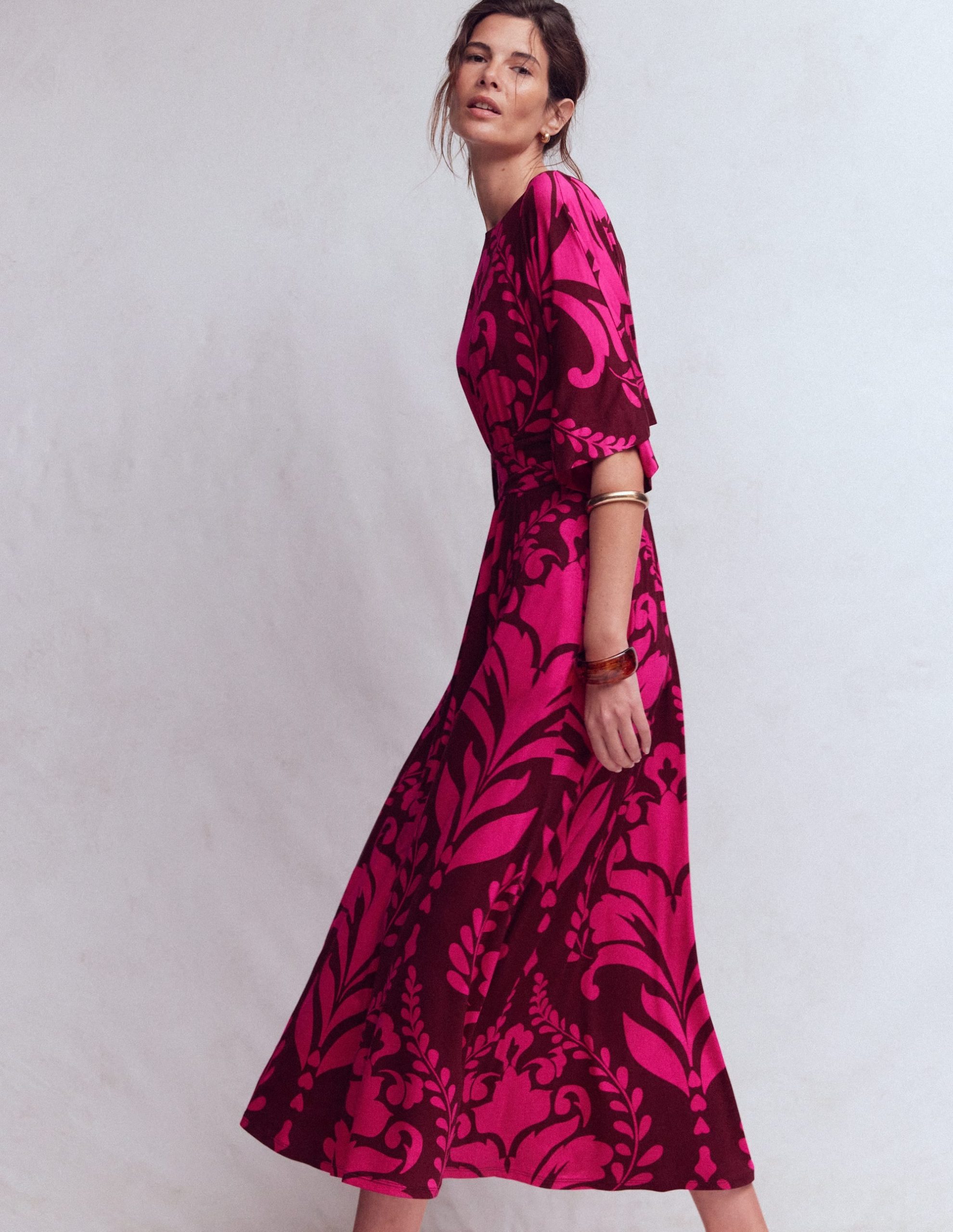 Imelda Kimono Jersey Dress-Pink Peony. Decorative Lattice