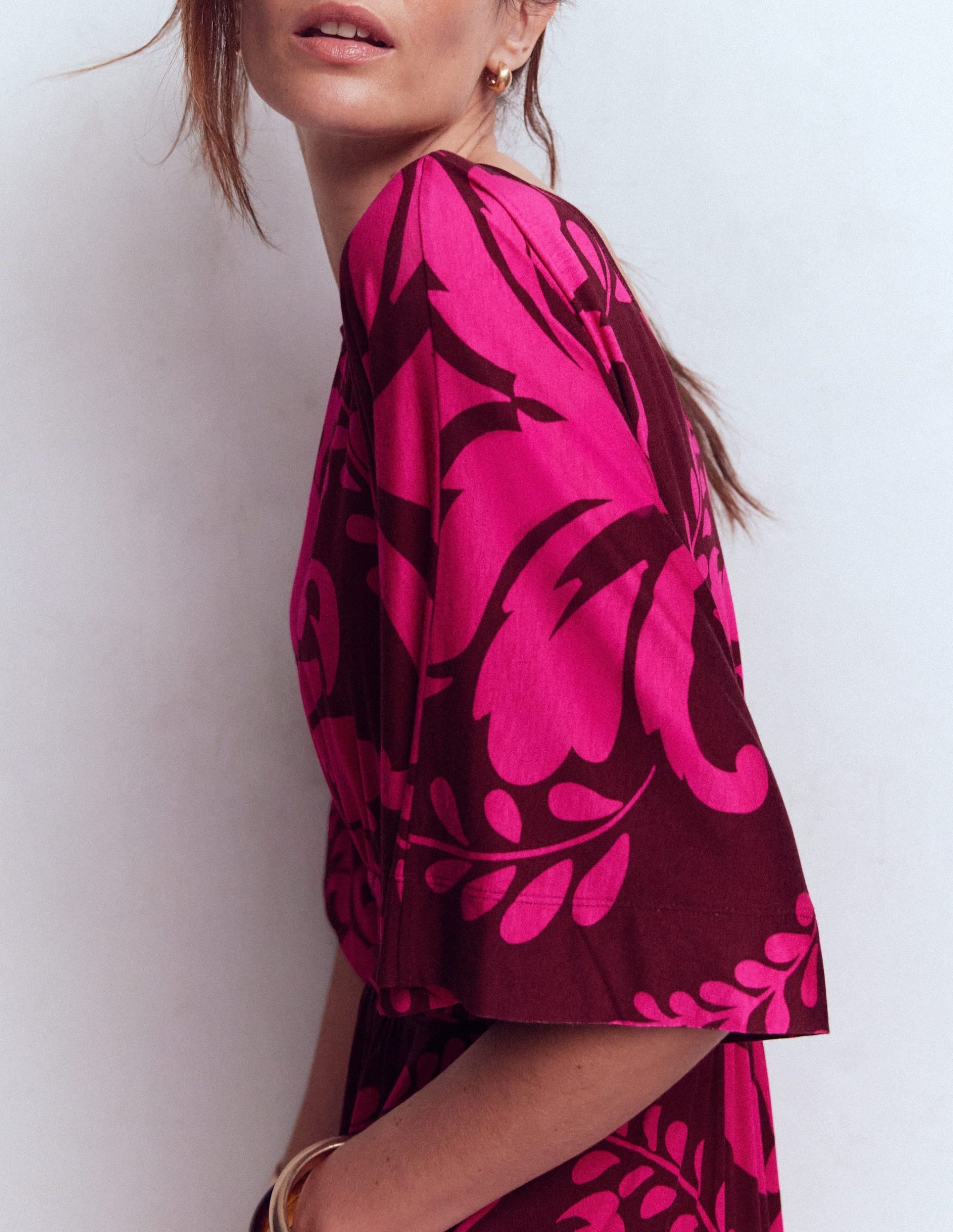 Imelda Kimono Jersey Dress-Pink Peony. Decorative Lattice - Image 2