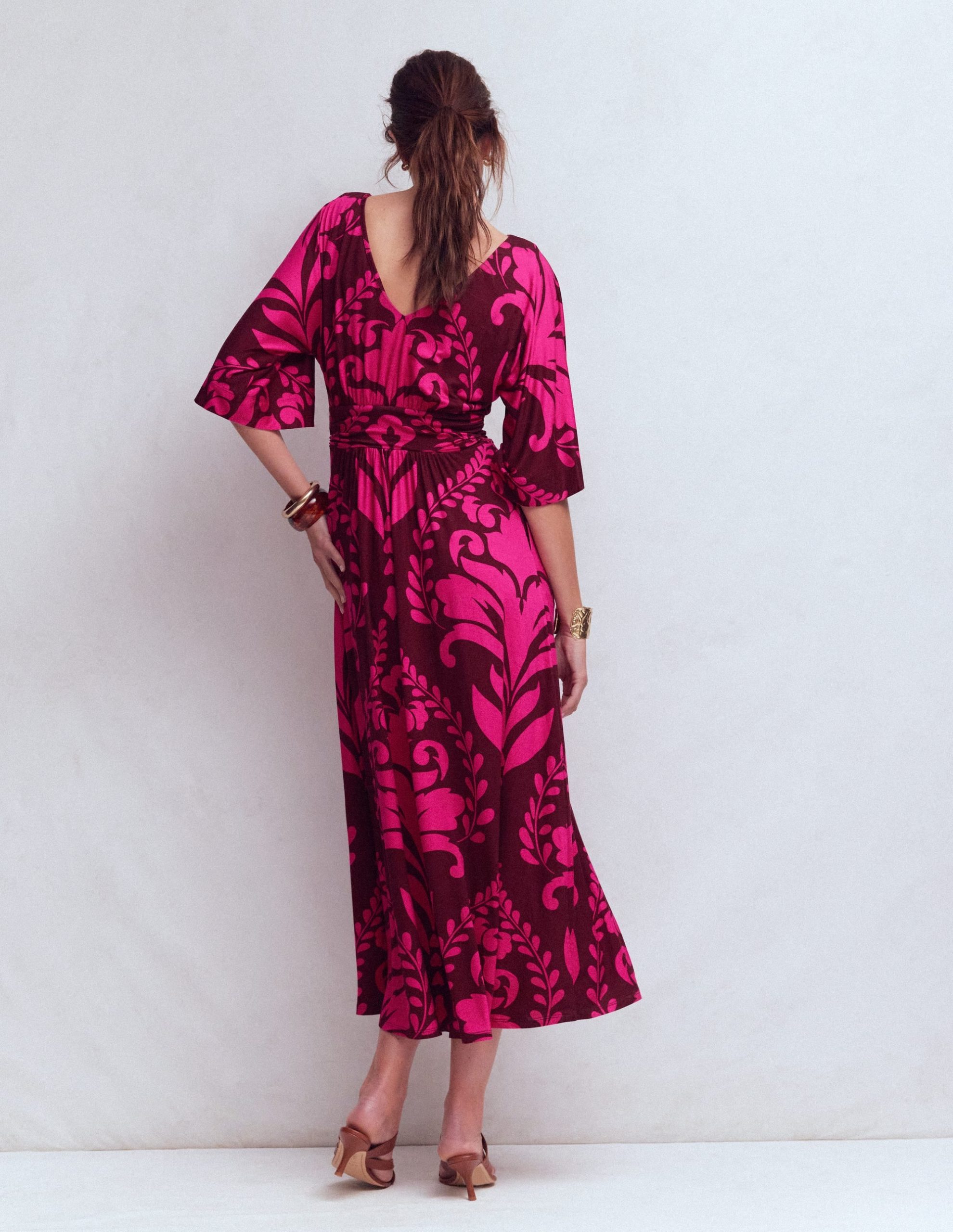 Imelda Kimono Jersey Dress-Pink Peony. Decorative Lattice - Image 3