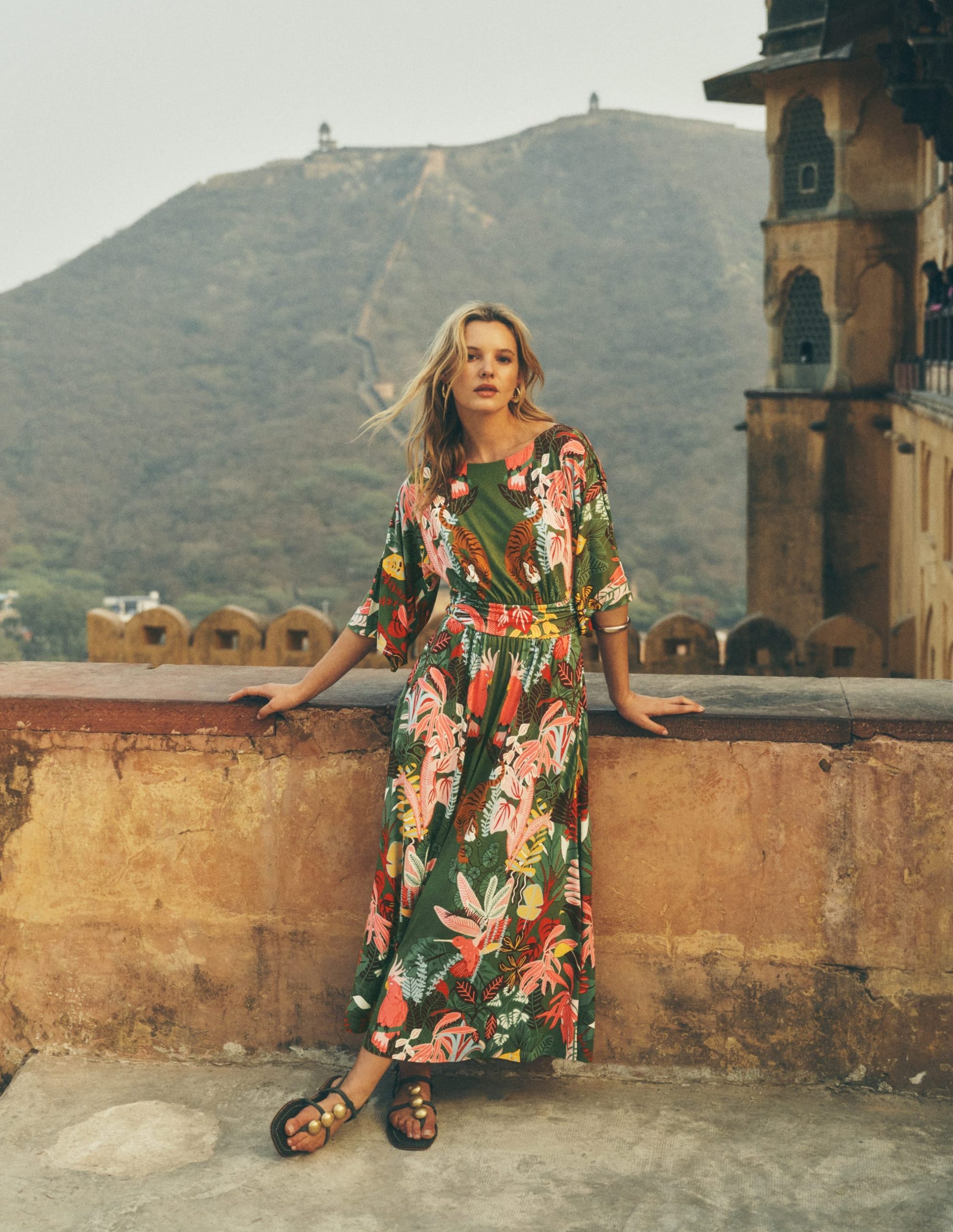 Imelda Kimono Jersey Dress-Olive. Tropical Safari - Image 6