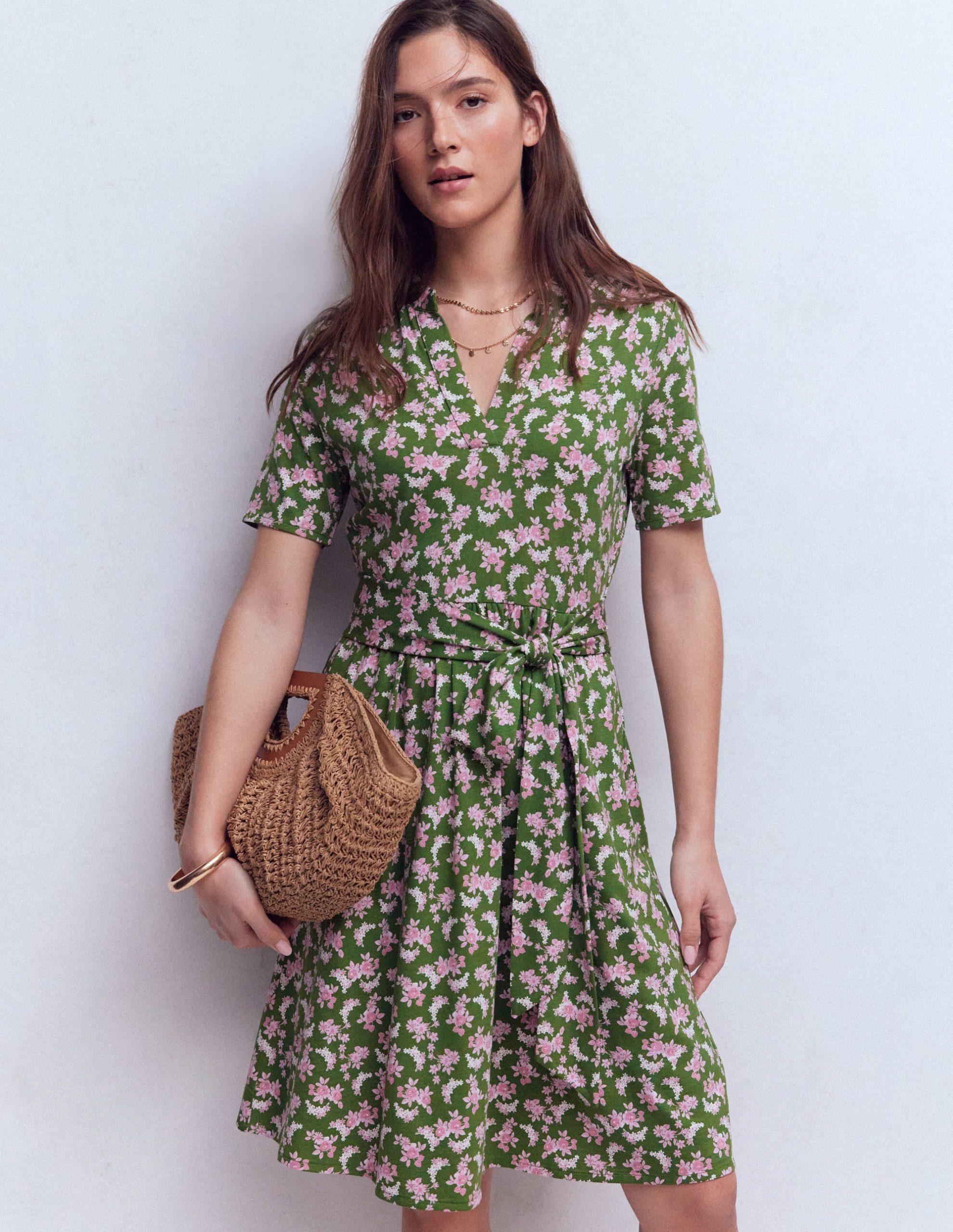 Daisy Flippy Jersey Dress-Promenade Green. Dainty Blooms - Image 4