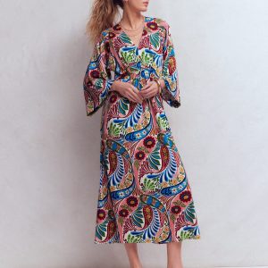 Nell Kimono Midi Jersey Dress-Multi. Enchanted Paisley