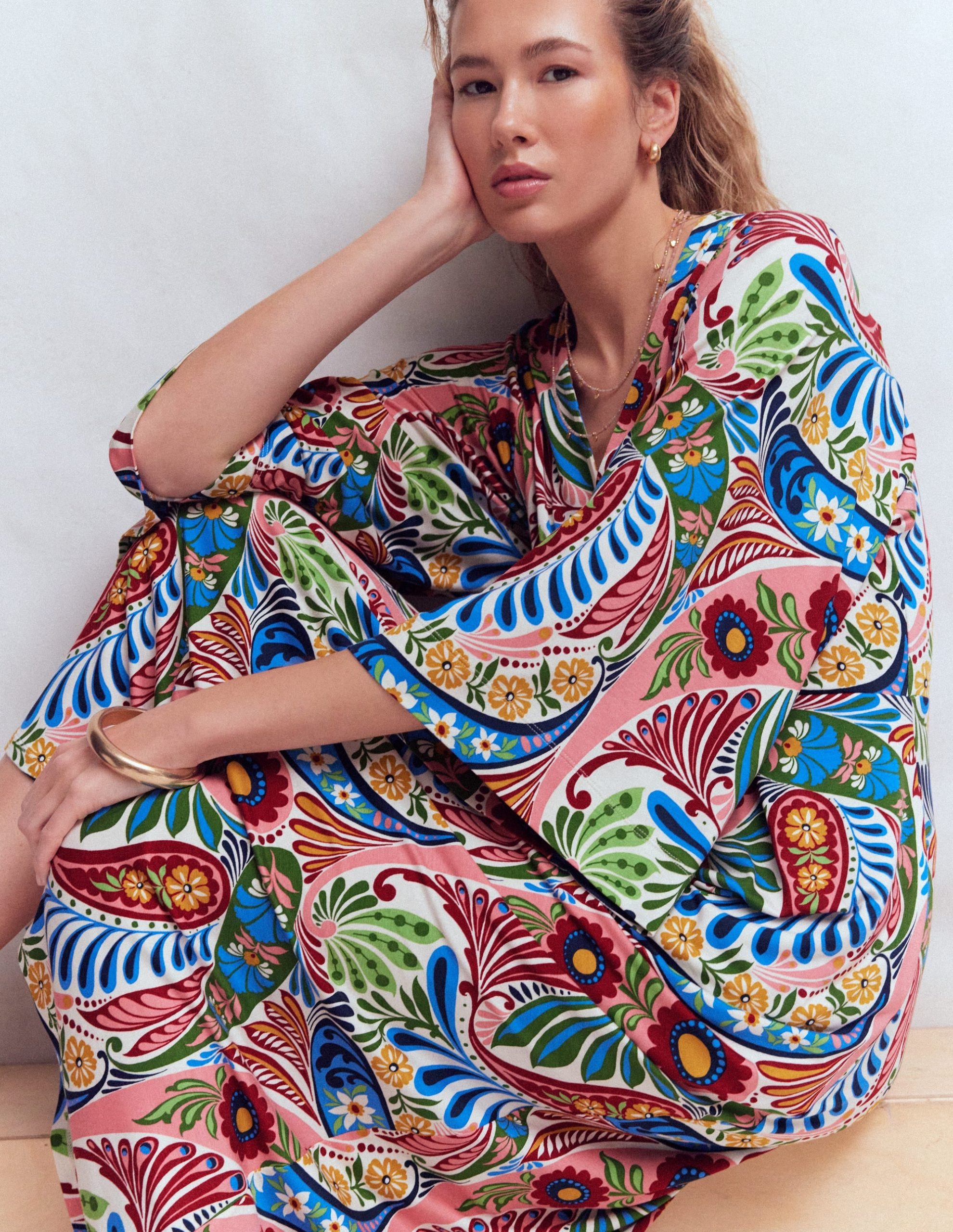 Nell Kimono Midi Jersey Dress-Multi. Enchanted Paisley - Image 4