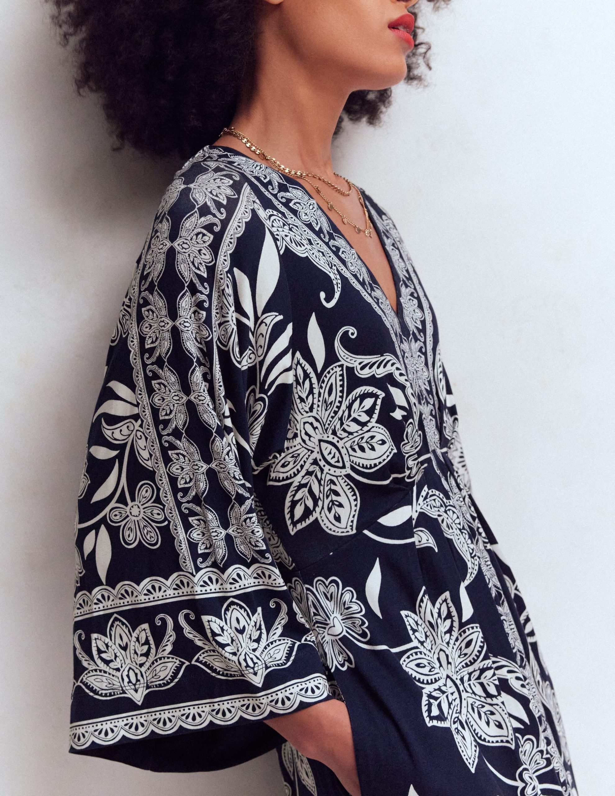 Nell Kimono Midi Jersey Dress-Navy. Elegant Blossom - Image 2