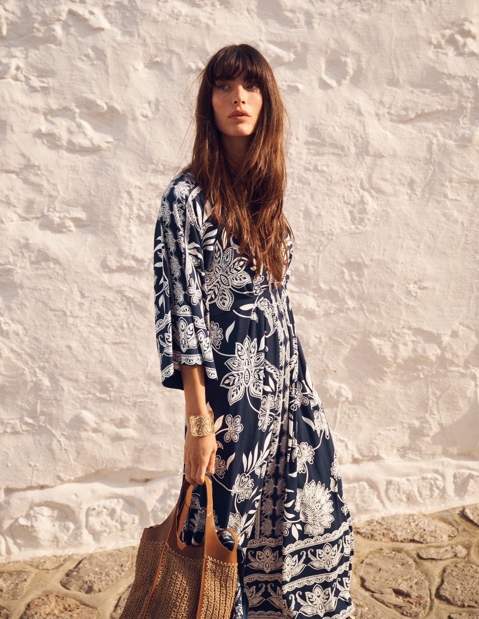 Nell Kimono Midi Jersey Dress-Navy. Elegant Blossom - Image 7