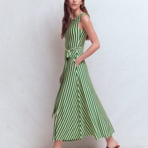 Tamsin Jersey Midi Dress-Fresh Green and Ivory Stripe