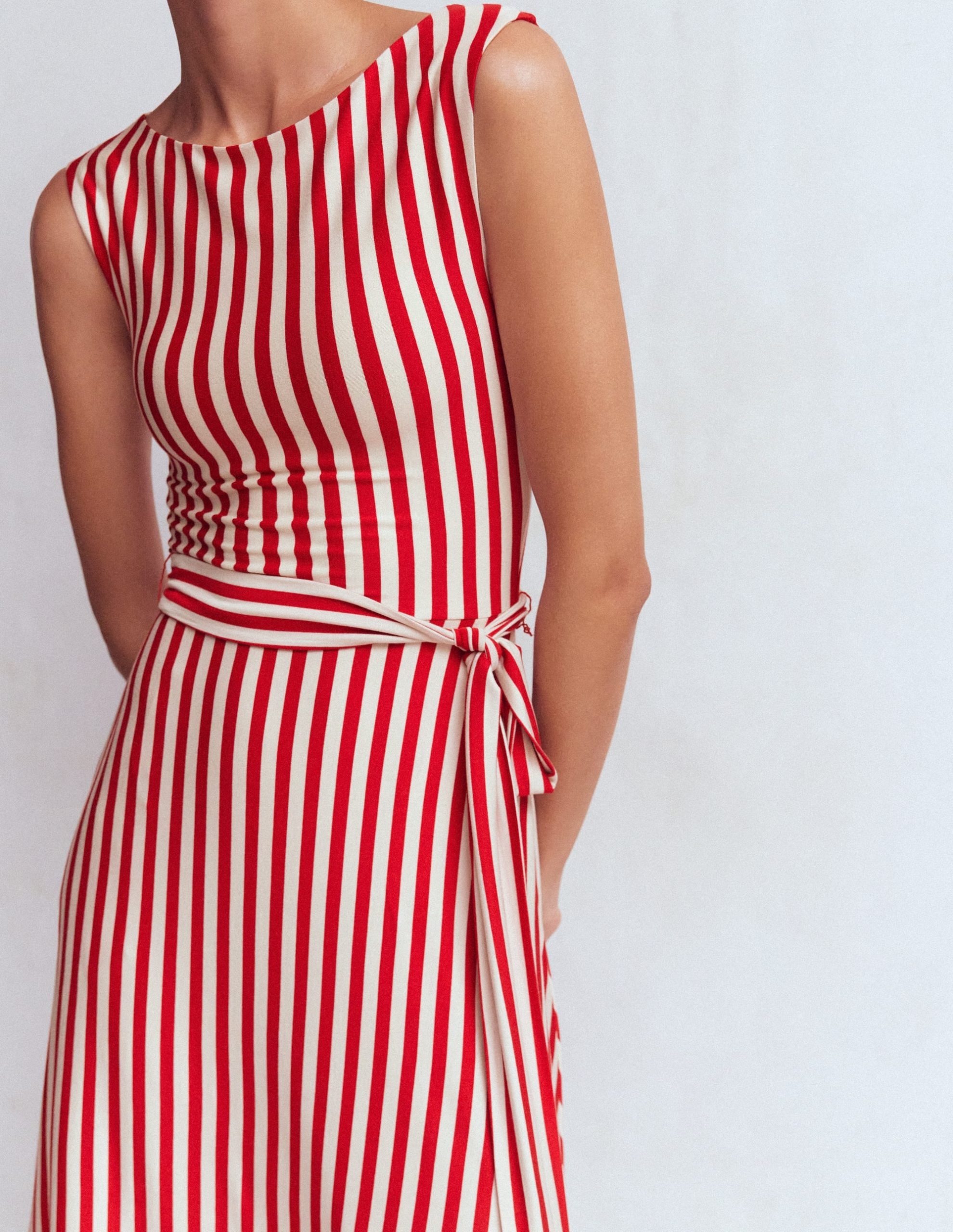 Tamsin Jersey Midi Dress-Merida Red and Ivory Stripe - Image 2