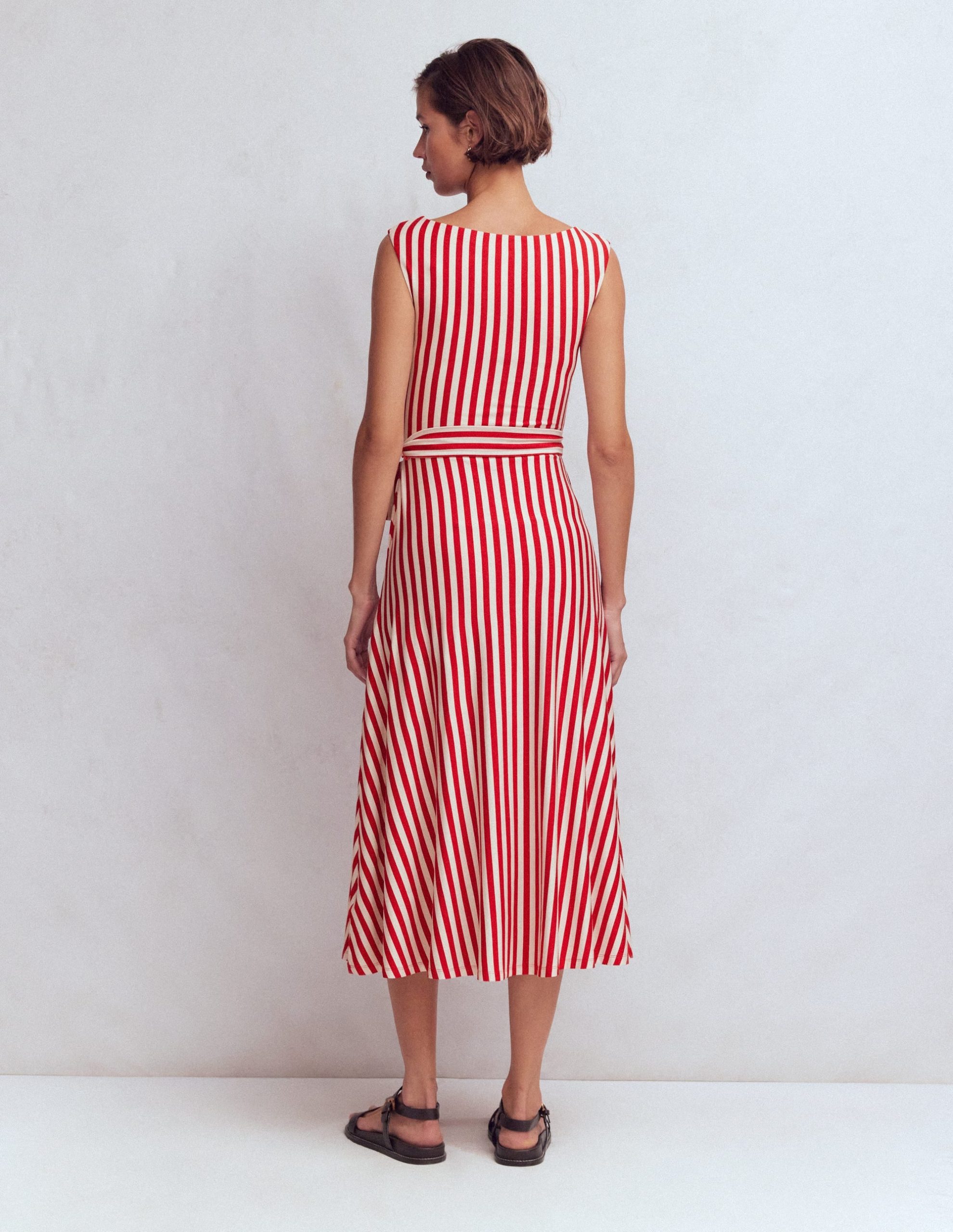 Tamsin Jersey Midi Dress-Merida Red and Ivory Stripe - Image 3