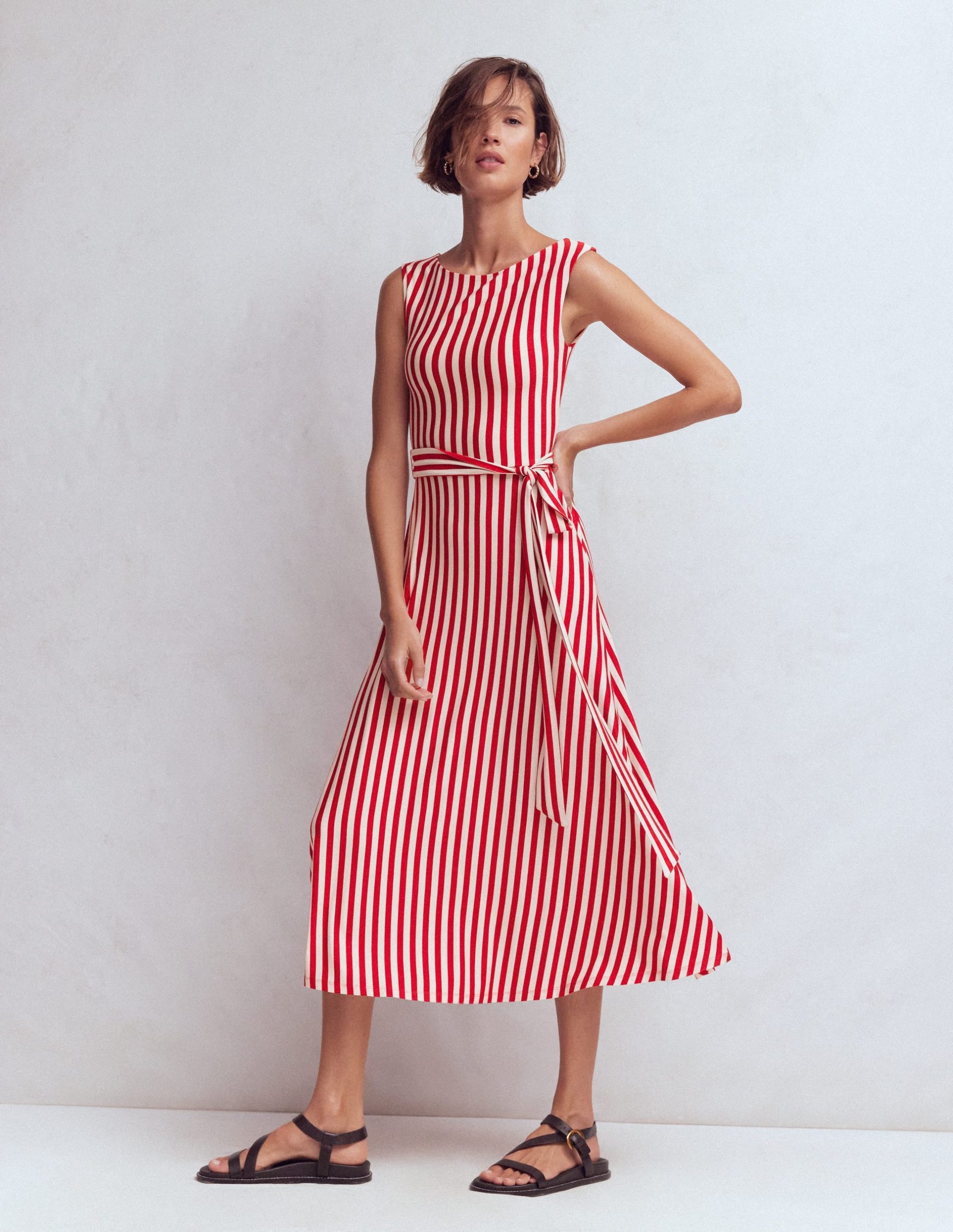 Tamsin Jersey Midi Dress-Merida Red and Ivory Stripe - Image 4