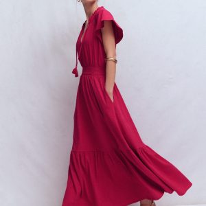 Tala Tiered Jersey Maxi Dress-Pomegranate