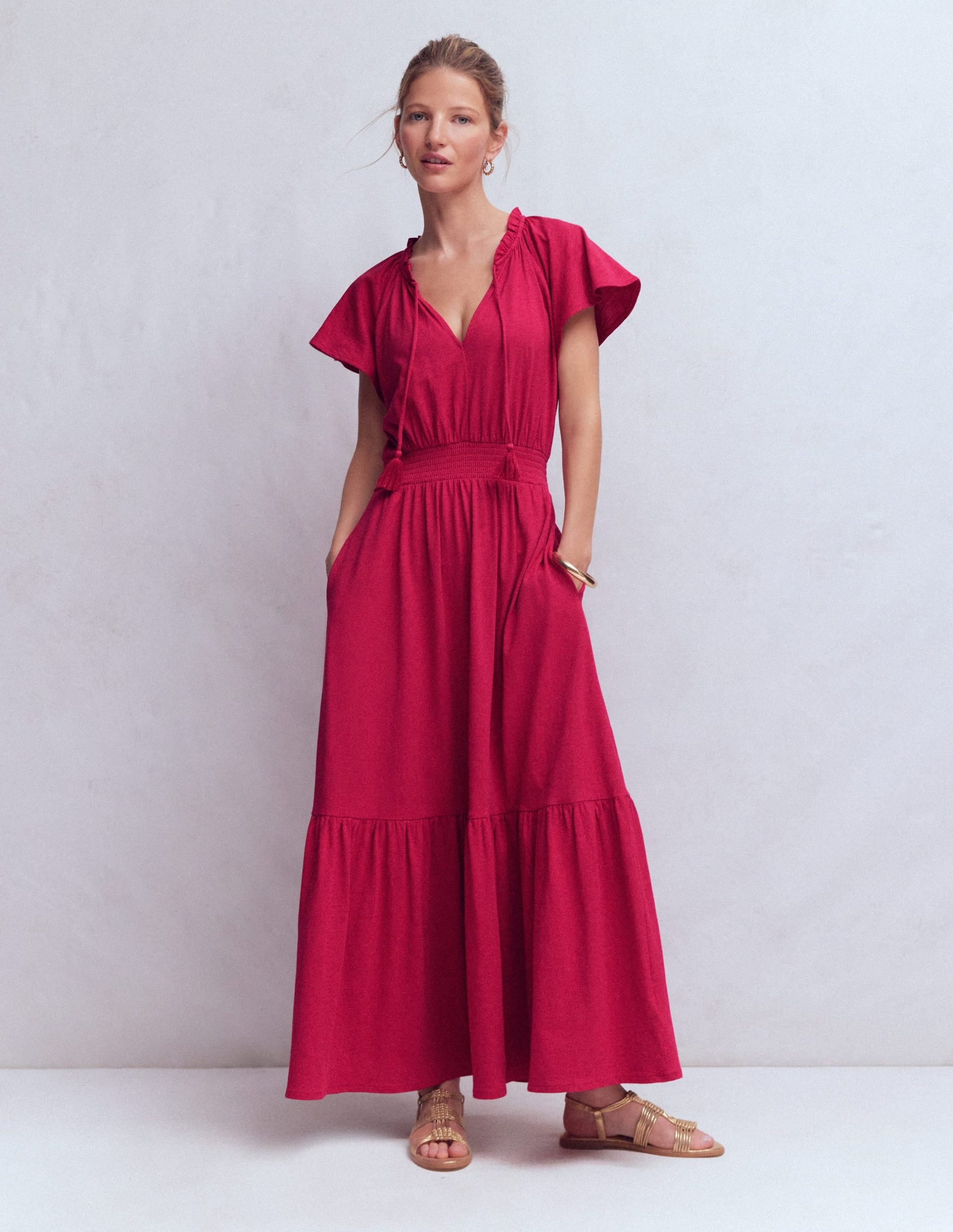 Tala Tiered Jersey Maxi Dress-Pomegranate - Image 4