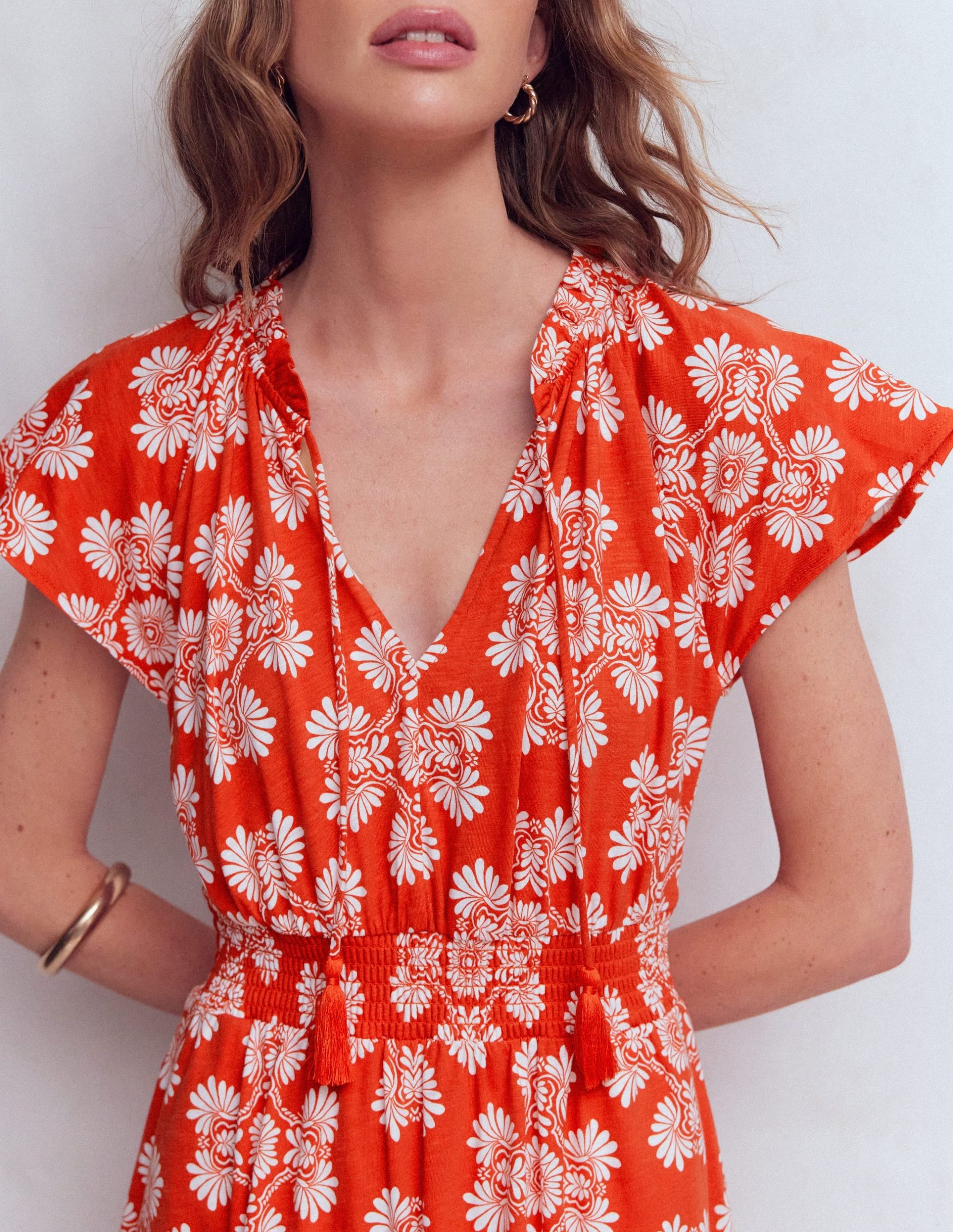 Tala Tiered Jersey Maxi Dress-Blood Orange. Botanical Charm - Image 2