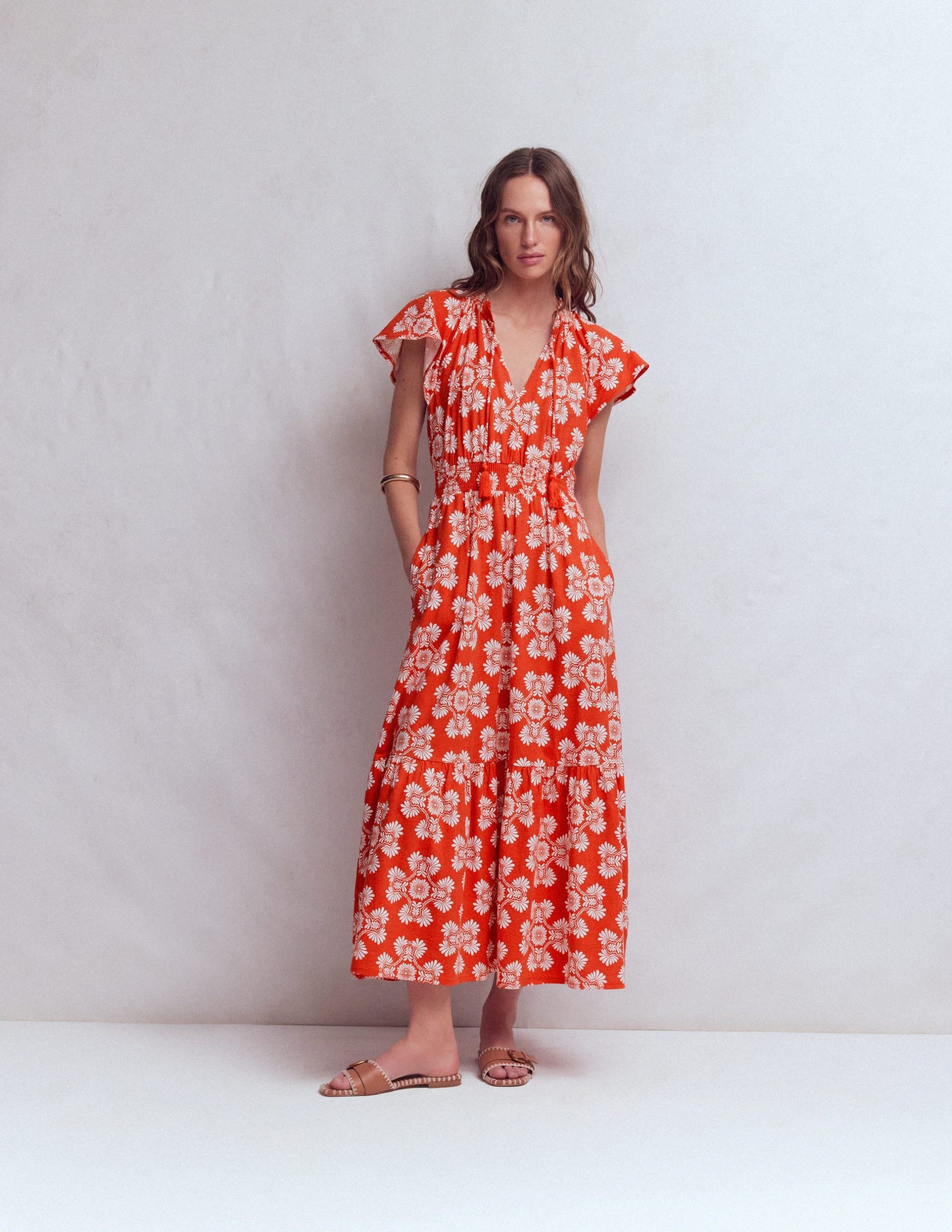 Tala Tiered Jersey Maxi Dress-Blood Orange. Botanical Charm - Image 4