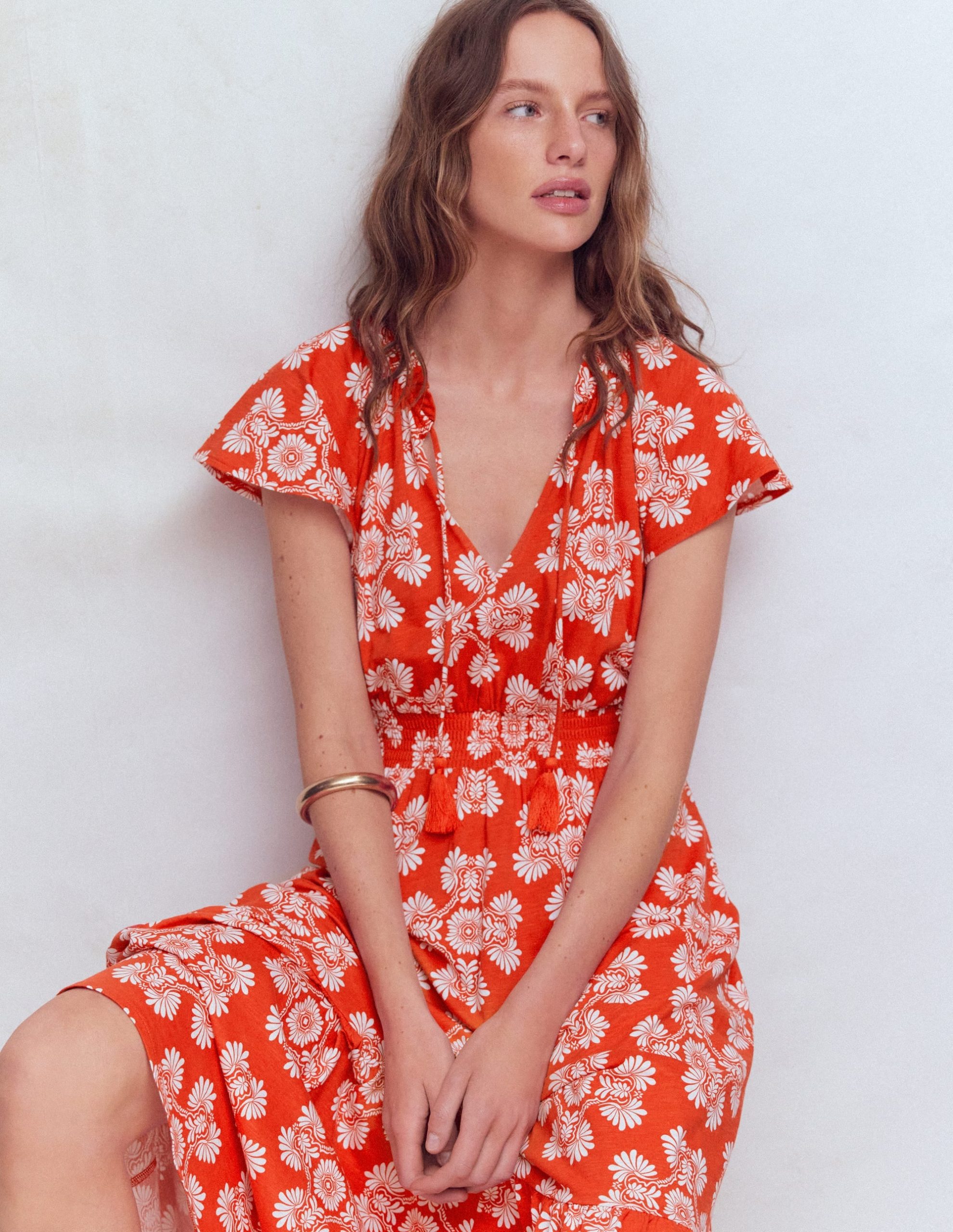 Tala Tiered Jersey Maxi Dress-Blood Orange. Botanical Charm - Image 5