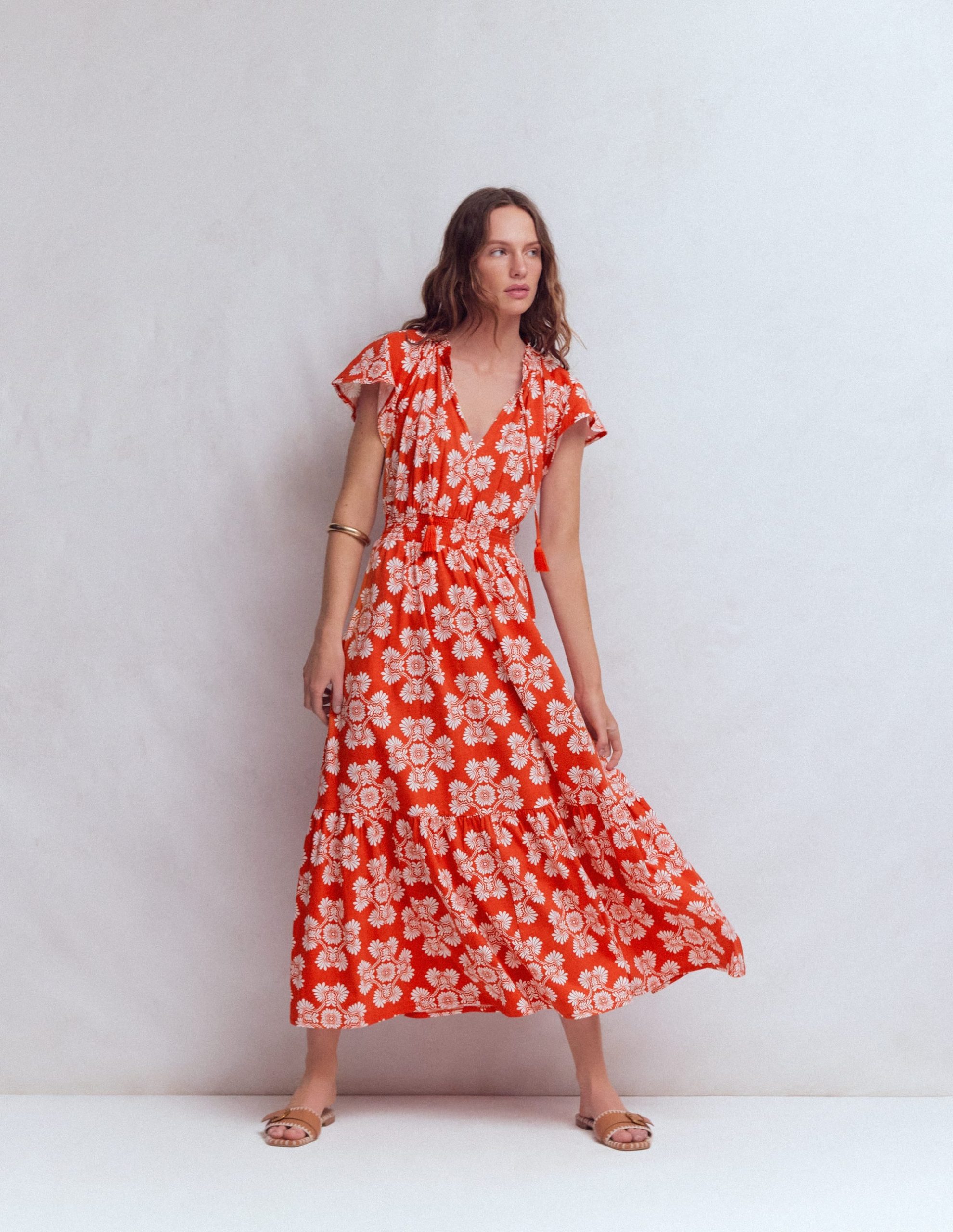 Tala Tiered Jersey Maxi Dress-Blood Orange. Botanical Charm - Image 6