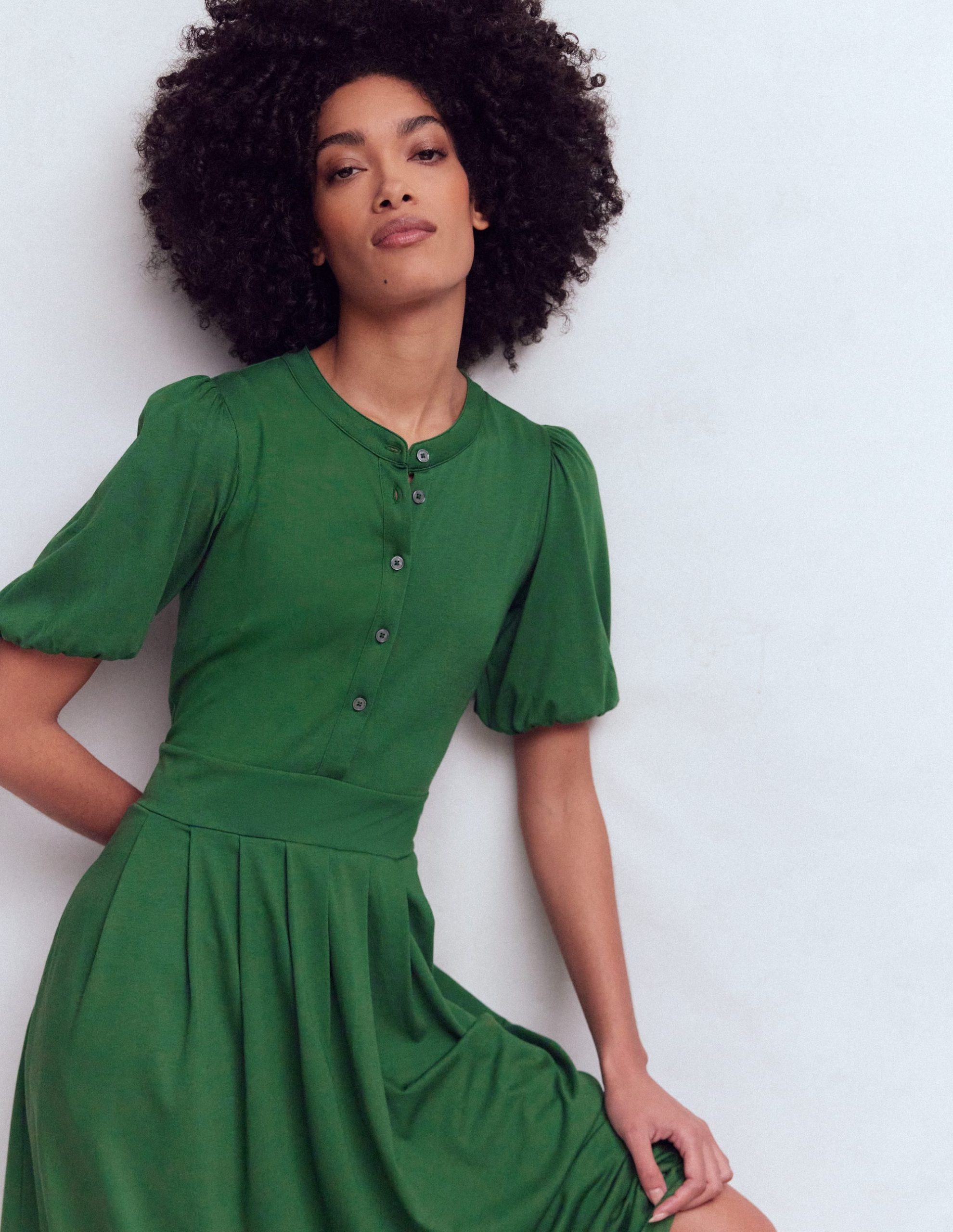 Amber Pleat Jersey Midi Dress-Hunter Green - Image 4