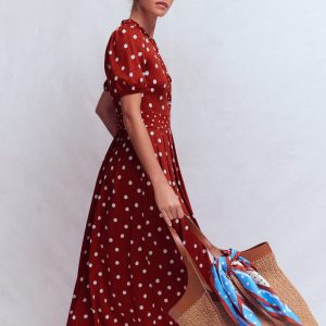 Amber Pleat Jersey Midi Dress-Burnt Orange. Painted Dot