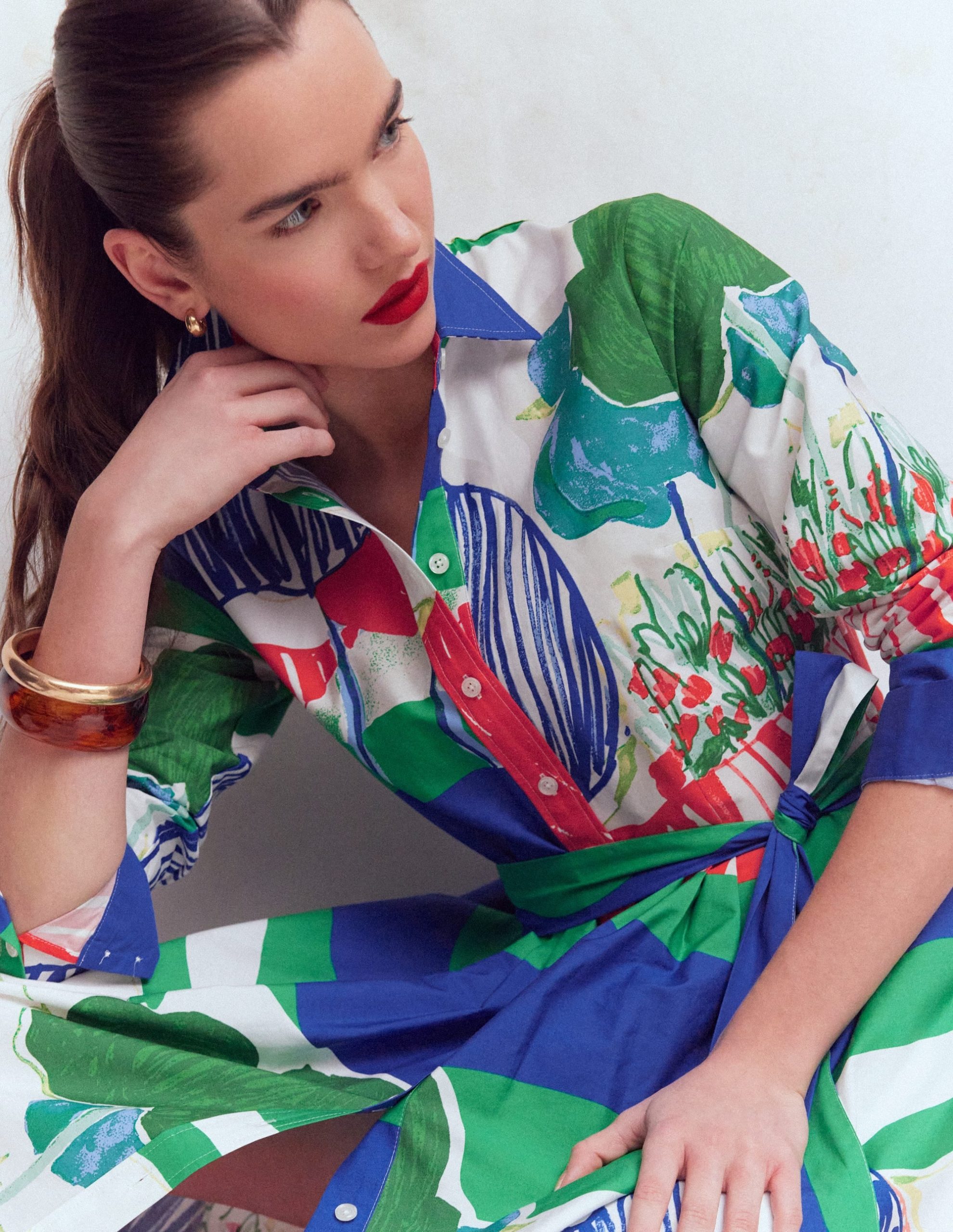 Alexa Cotton Midi Shirt Dress-Multi Abstract Valley - Image 2