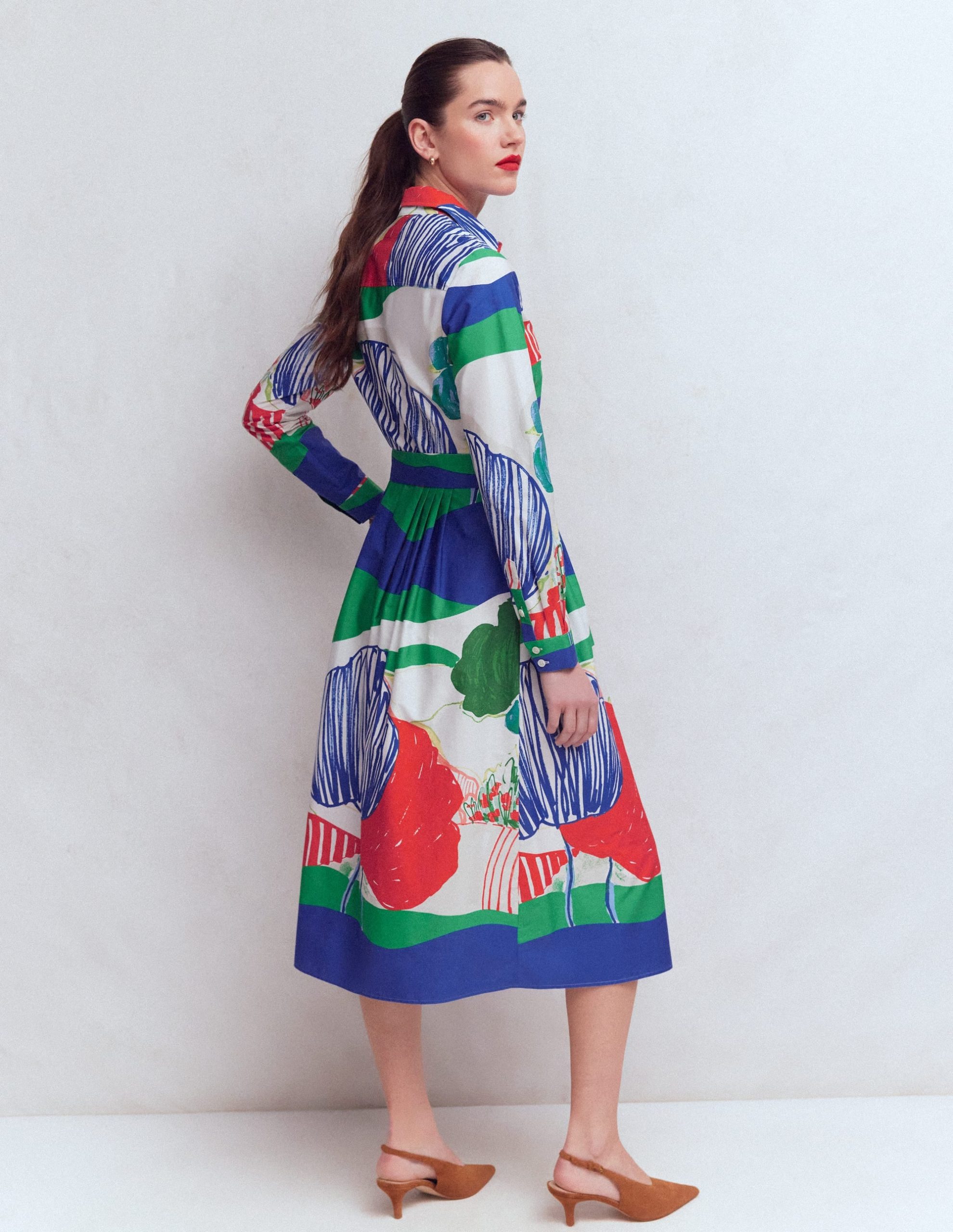 Alexa Cotton Midi Shirt Dress-Multi Abstract Valley - Image 3