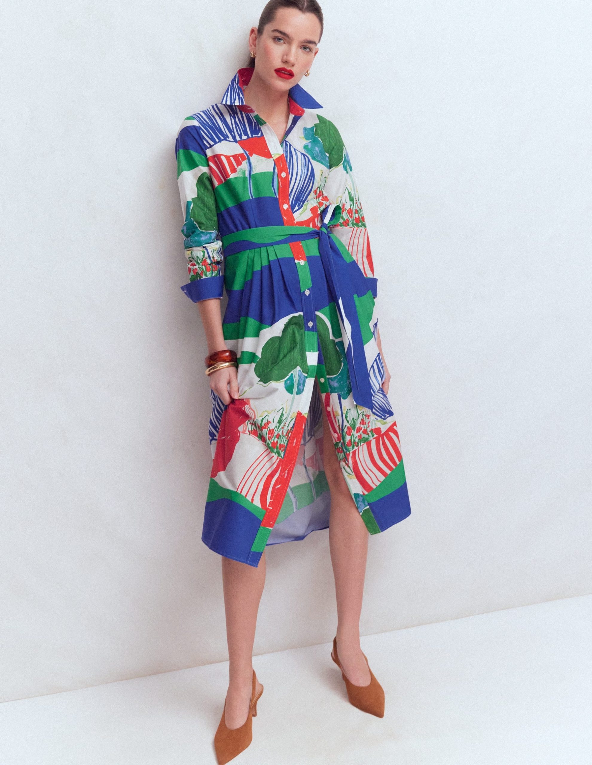 Alexa Cotton Midi Shirt Dress-Multi Abstract Valley - Image 4