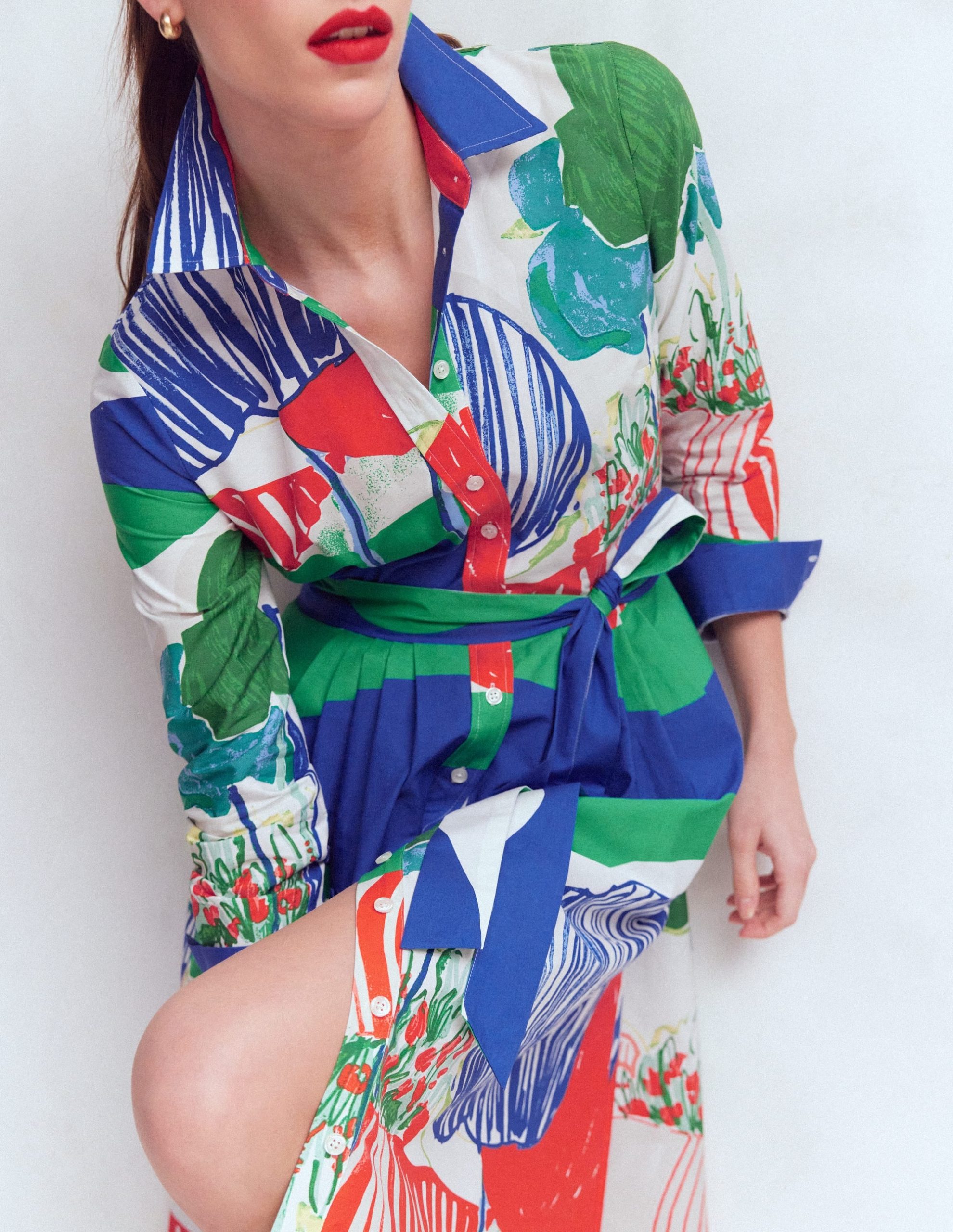 Alexa Cotton Midi Shirt Dress-Multi Abstract Valley - Image 5