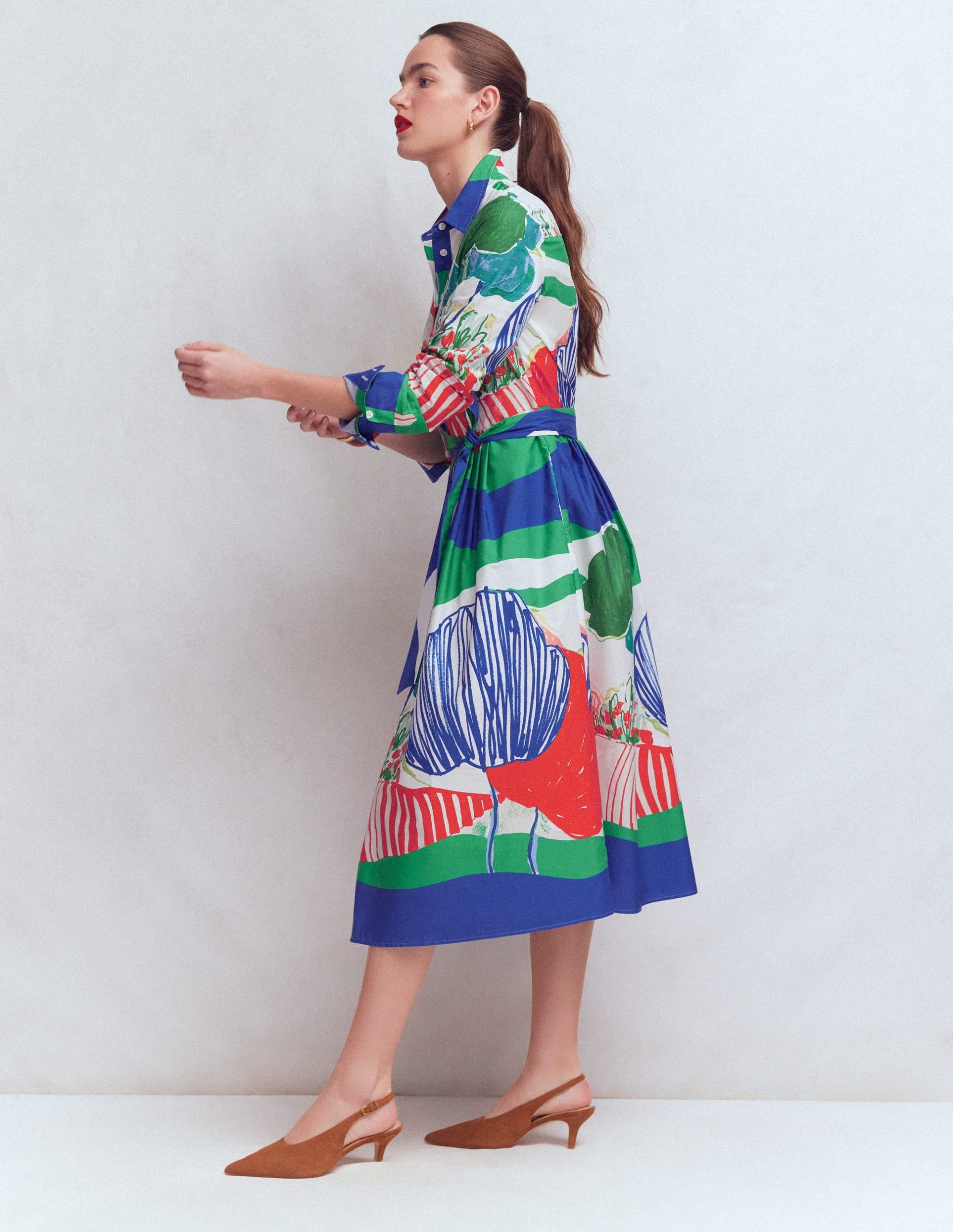 Alexa Cotton Midi Shirt Dress-Multi Abstract Valley - Image 6