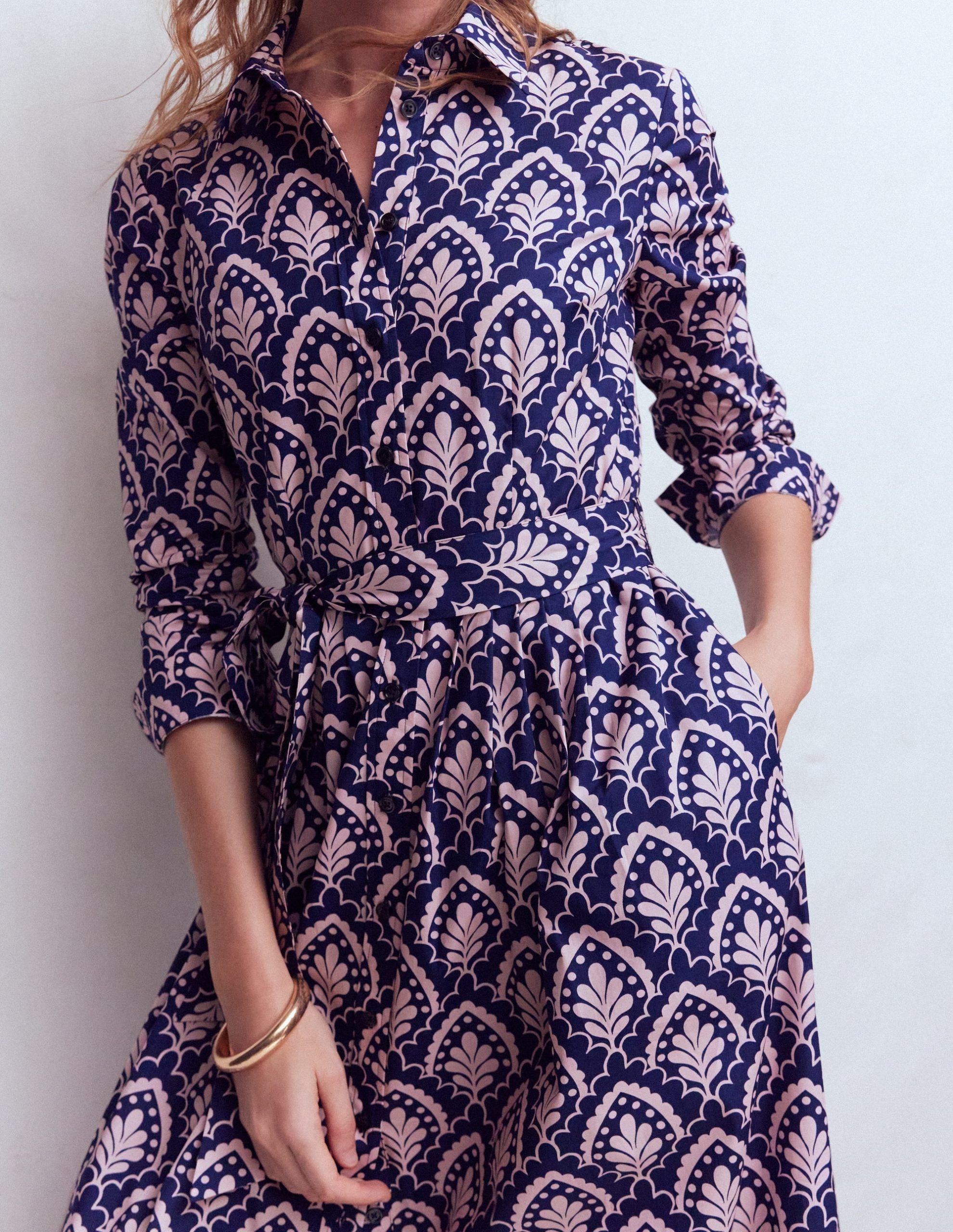 Alexa Cotton Midi Shirt Dress-Navy Petal Terrace - Image 2