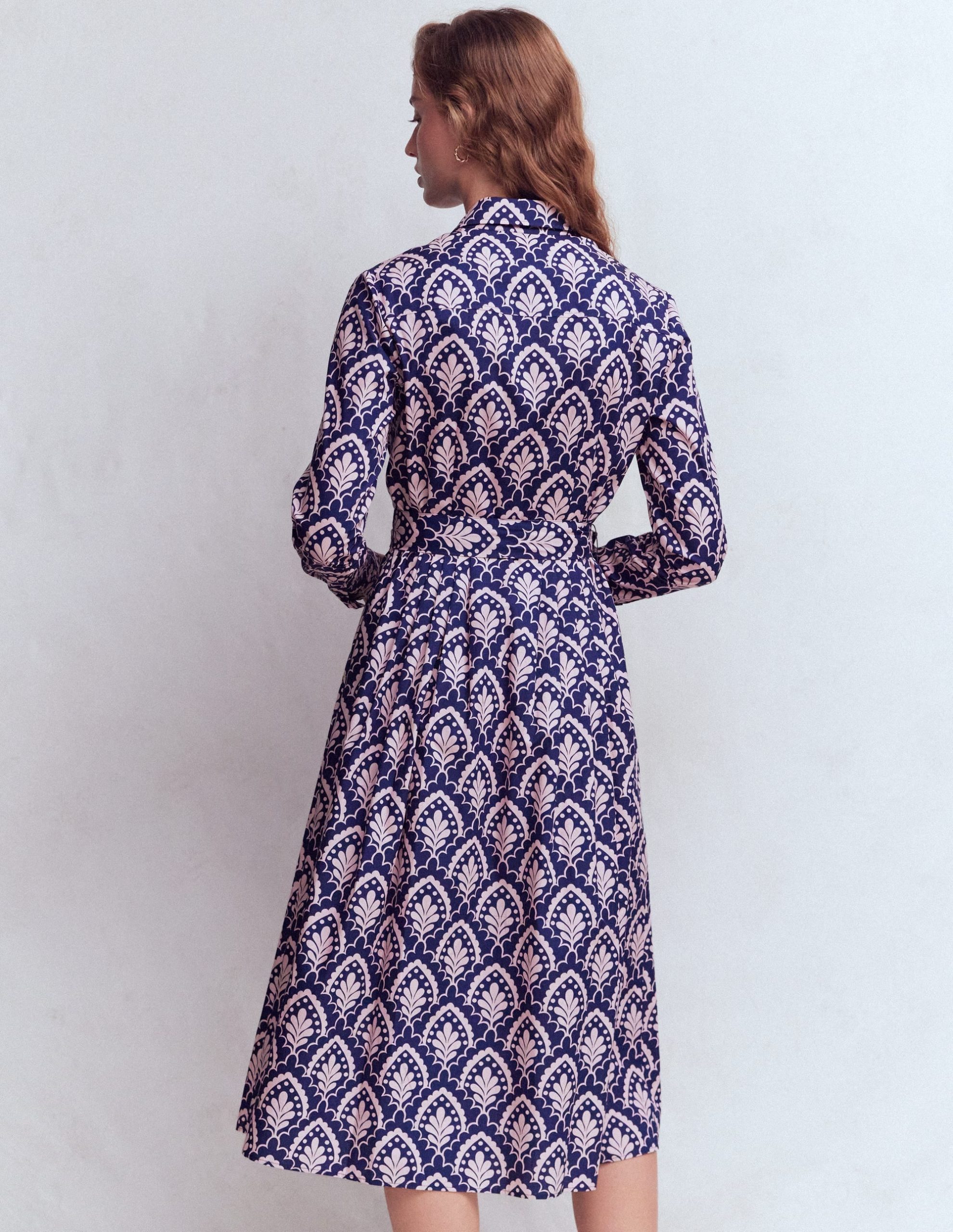 Alexa Cotton Midi Shirt Dress-Navy Petal Terrace - Image 3