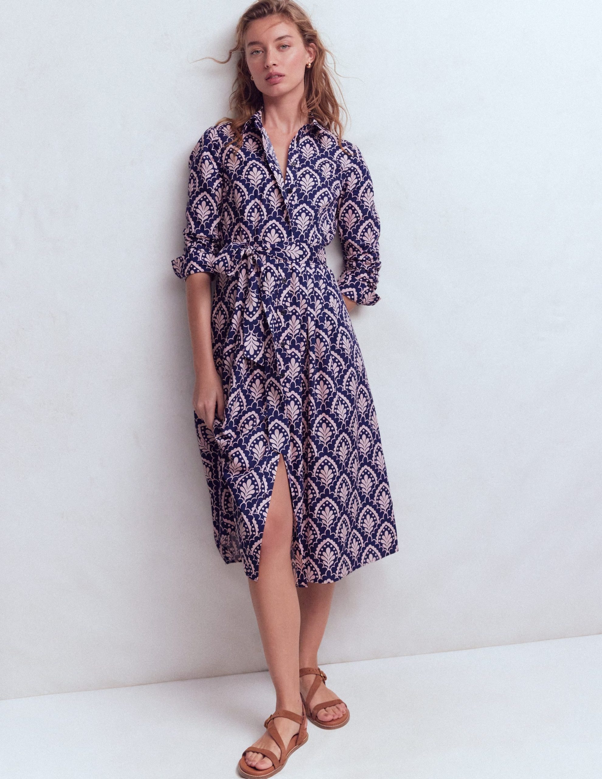 Alexa Cotton Midi Shirt Dress-Navy Petal Terrace - Image 4