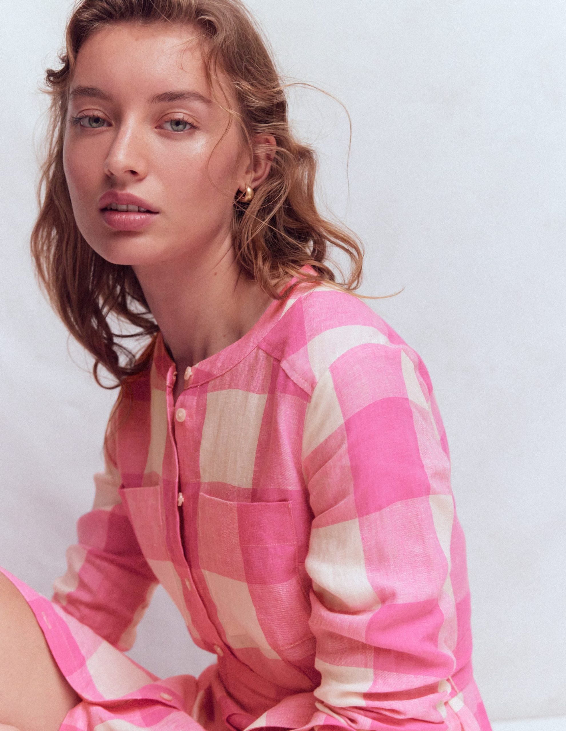 Mollie Linen Midi Dress-Pink Punch Gingham - Image 2