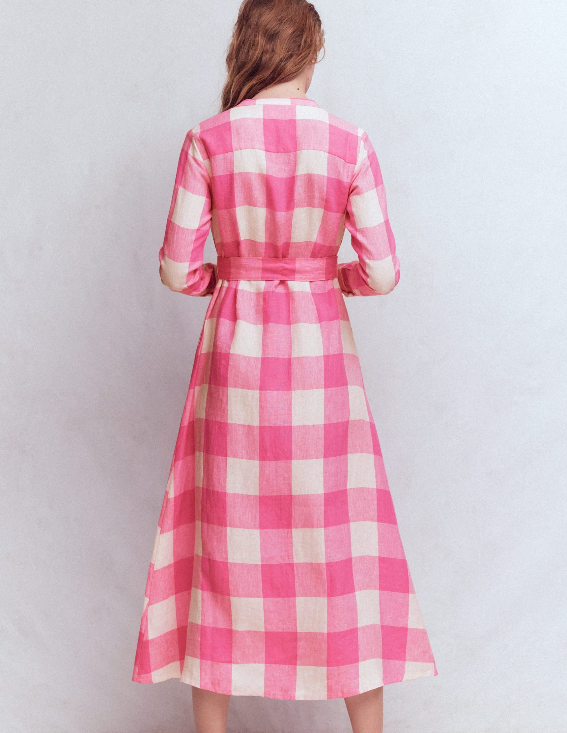 Mollie Linen Midi Dress-Pink Punch Gingham - Image 3