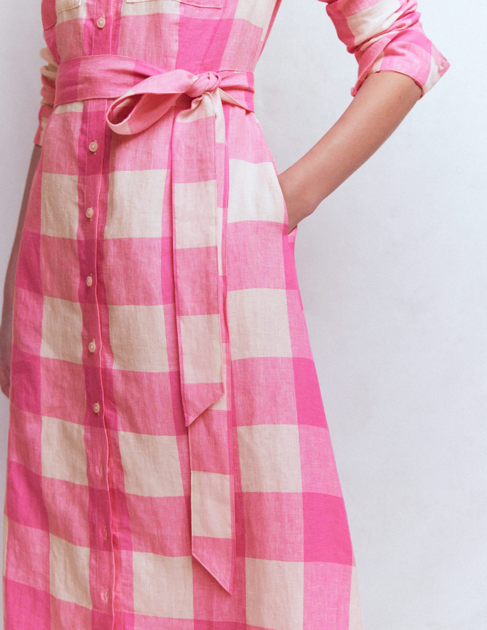 Mollie Linen Midi Dress-Pink Punch Gingham - Image 4