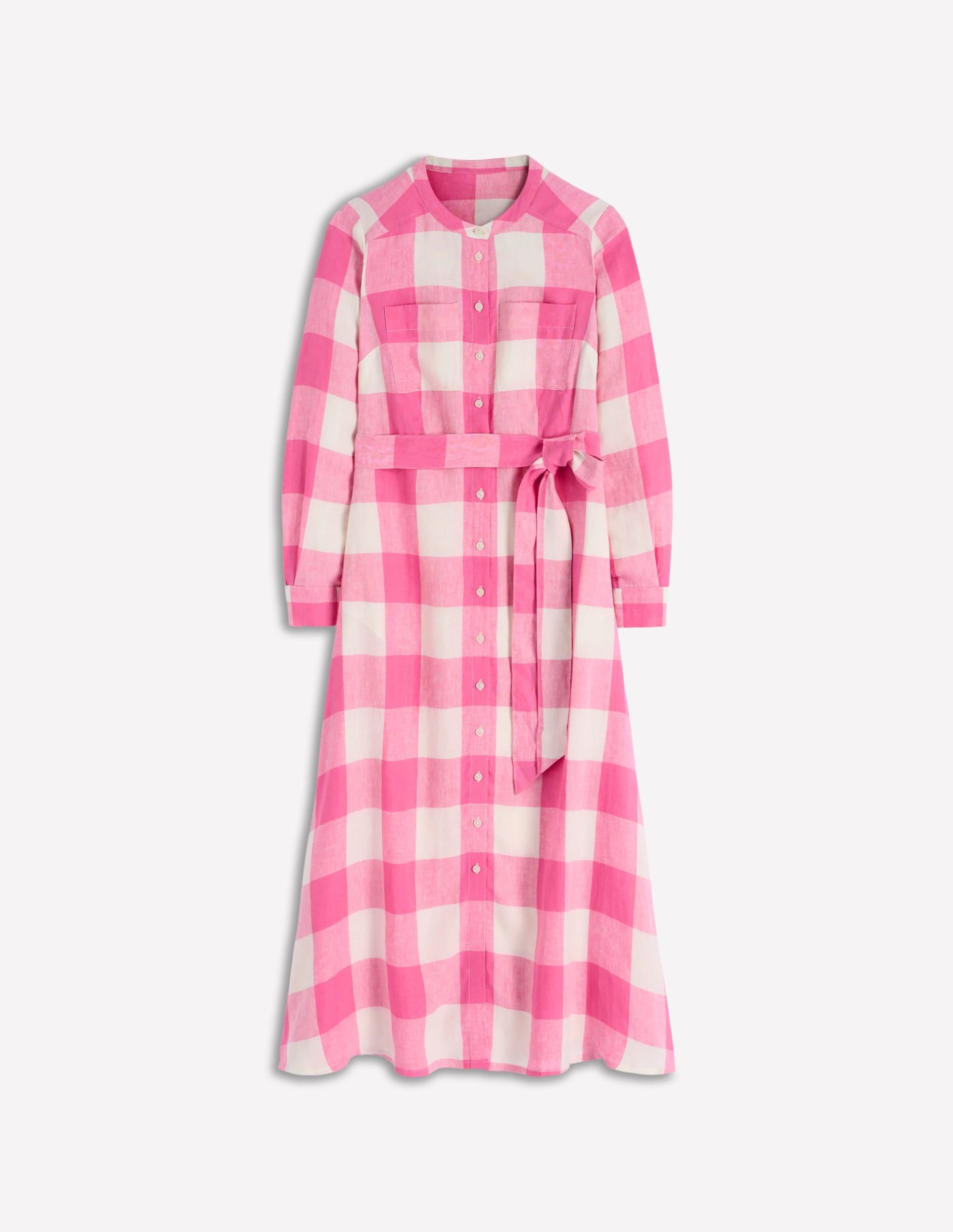 Mollie Linen Midi Dress-Pink Punch Gingham - Image 6