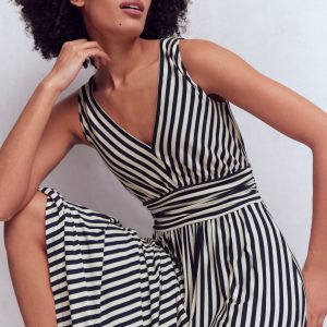 Elodie Jersey Maxi Dress-Navy and Ivory Stripe
