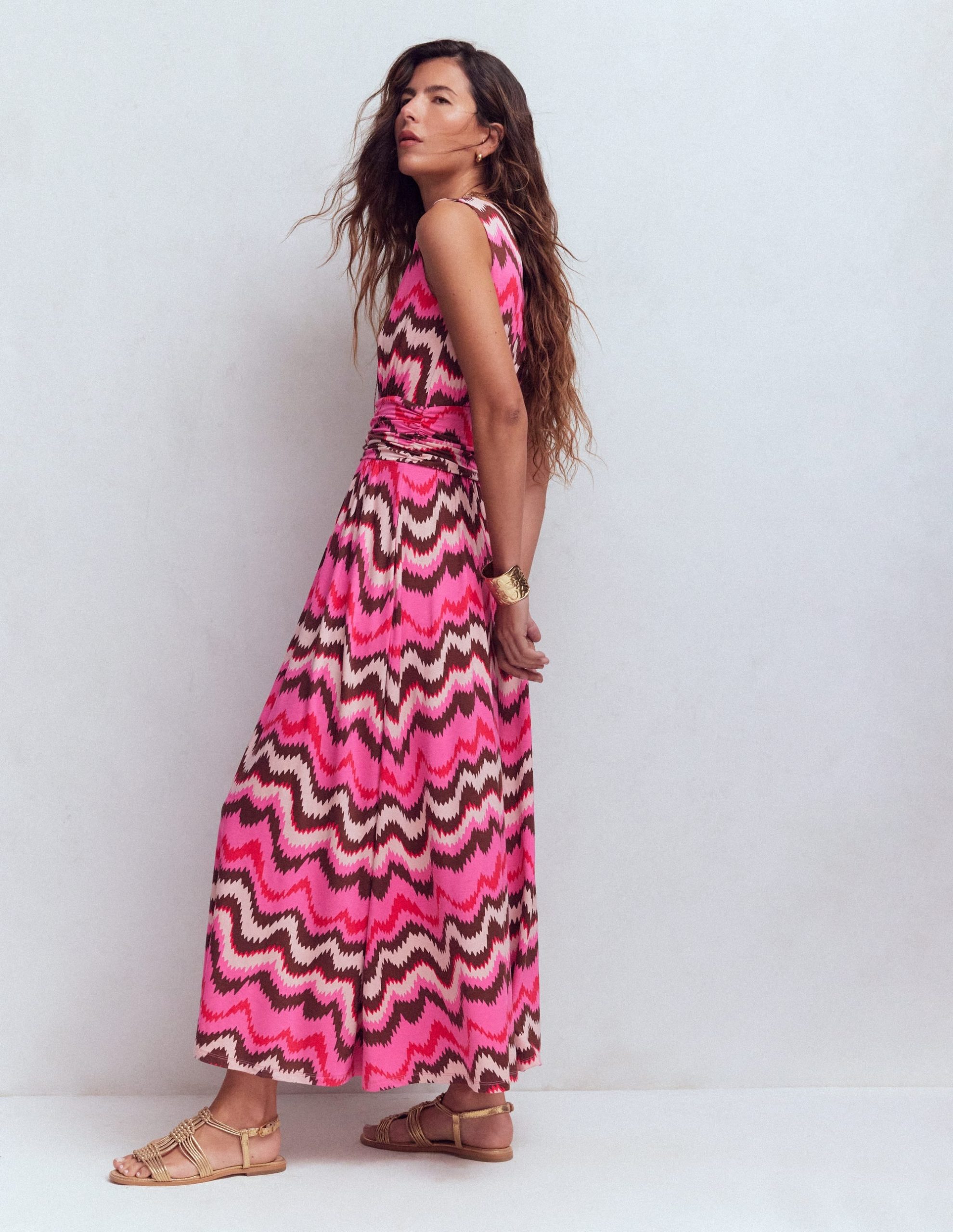 Elodie Jersey Maxi Dress-Pink Punch. Zig Zag Wave